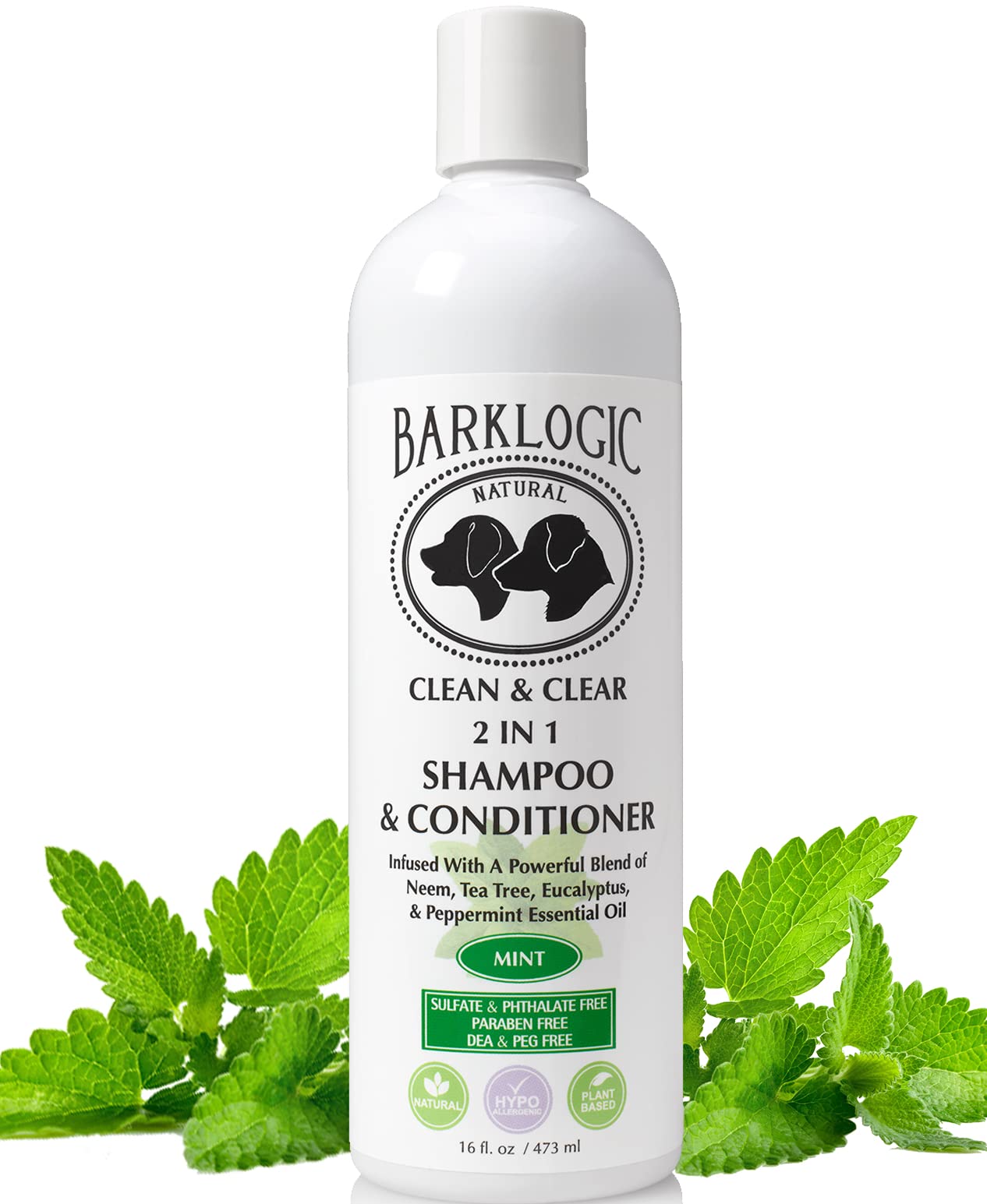 BarkLogic Clean & Clear 2 in 1 Shampoo & Conditioner, Mint, 16 fl oz - Grooming Essentials for A Quality Coat - No Parabens, No 