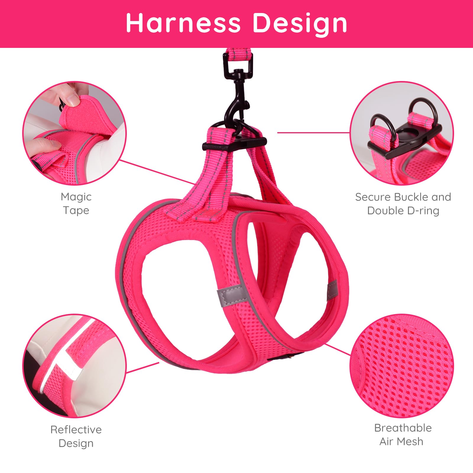 Bella & Pal Puppy Harness With Leash Set, Dog Harness For Small Dogs No Pull, Dog Leash For Small Dogs, Step In Harness For Extra Small Dogs, Hot Pink Harness, M