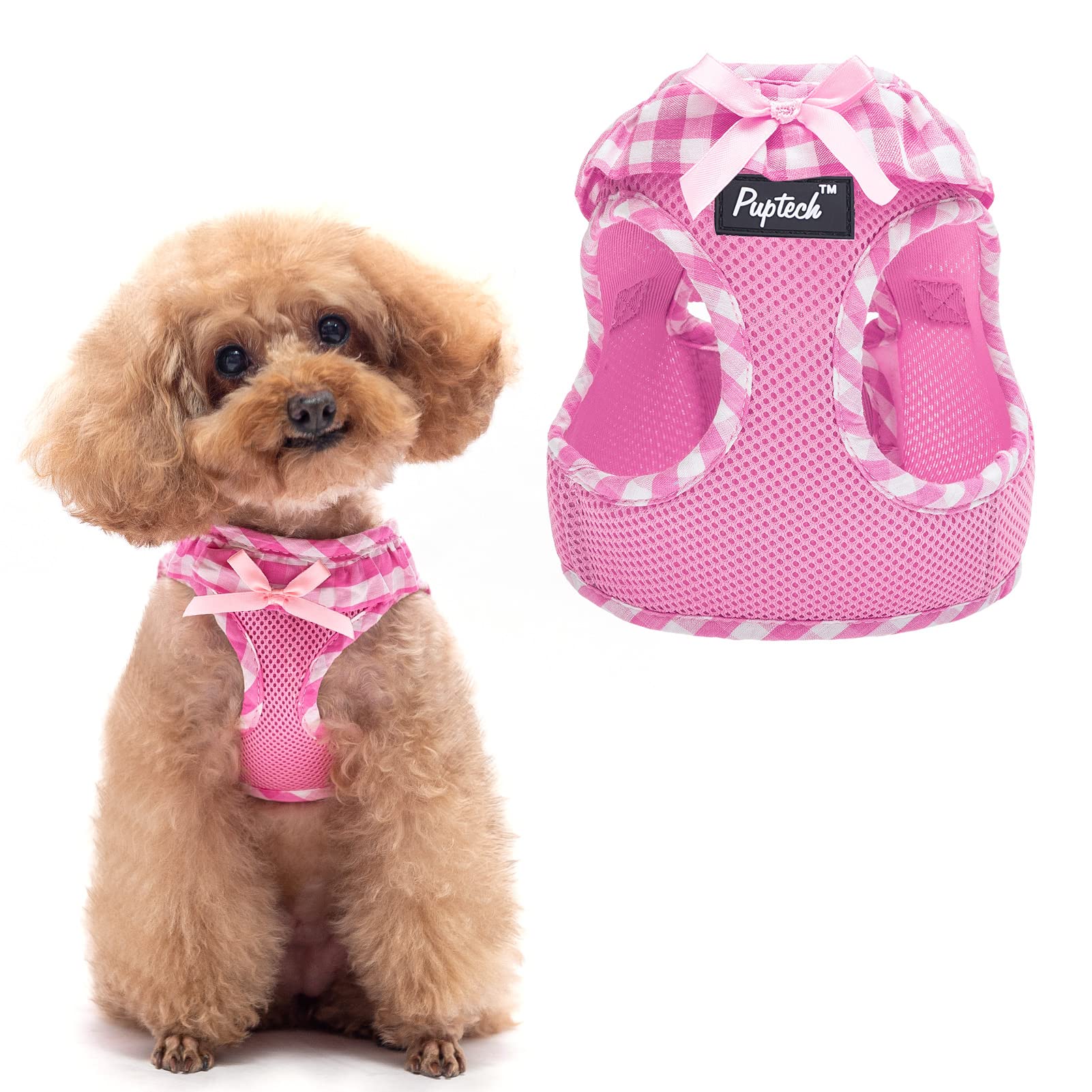 Pupteck Small Dog Harness No Pull Step-In Puppy Cat Harness Soft Mesh For Girls, Pink Xs
