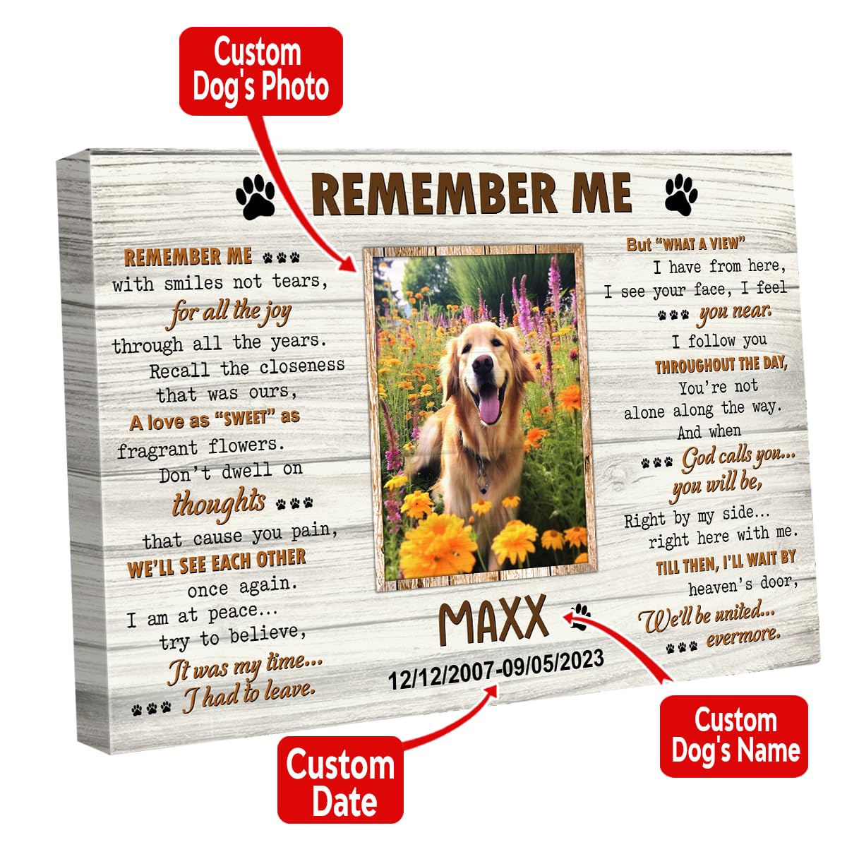 S101612 Dog Memorial Landscape Canvas, Remember Me Gift For Dog Lovers, Personalized Memorial With Picture Date