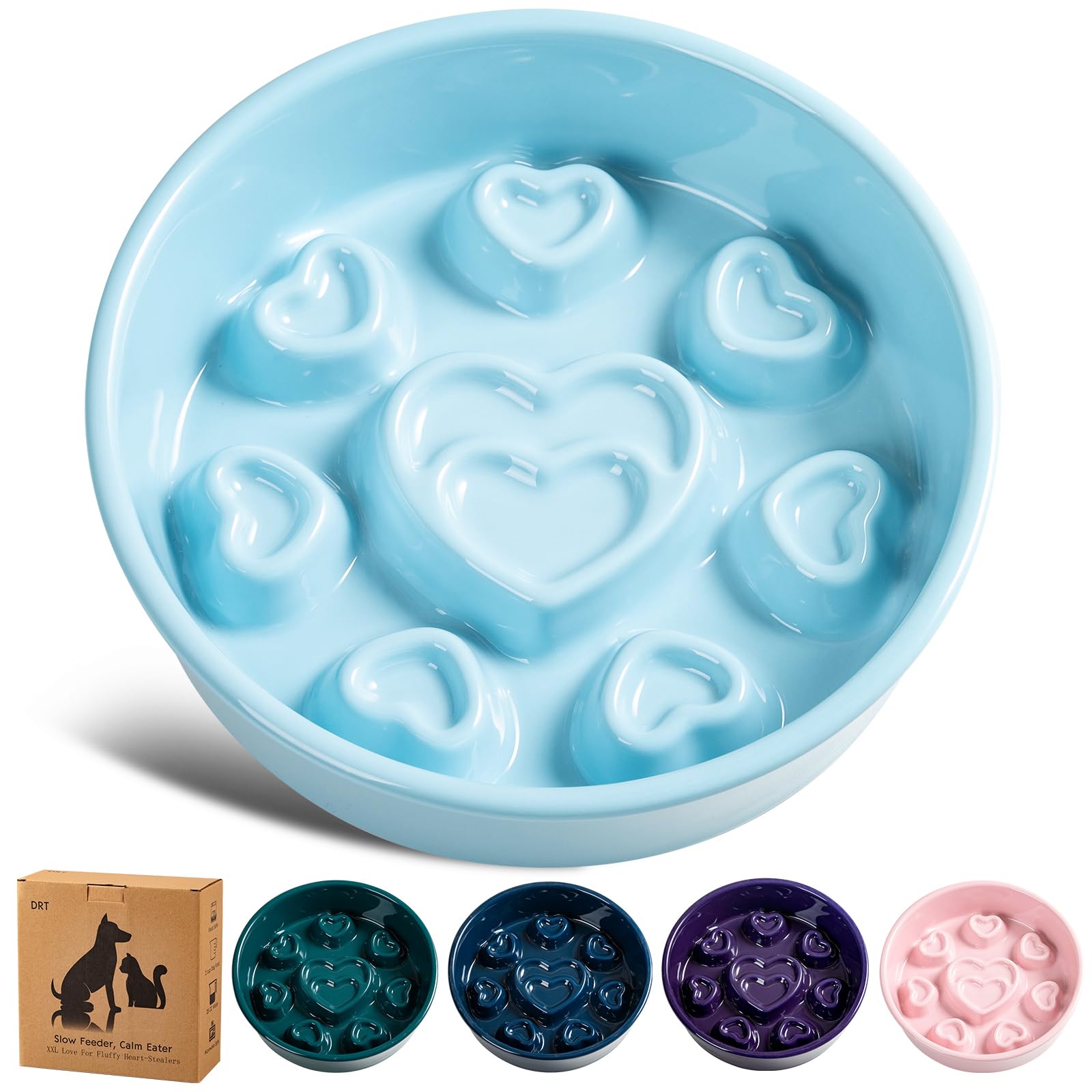 Buyank Ceramic Slow Feeder Dog Bowl, 4-Cup Anti-Slip Puzzle Feeder for Medium/Large Dogs, Indoor/Outdoor Pet Bowl for Fast Eater
