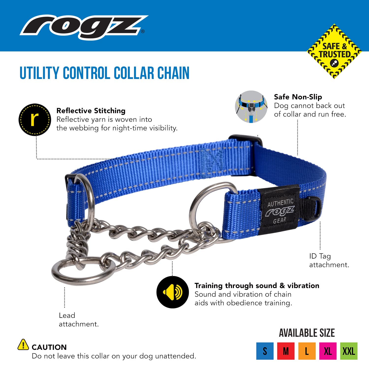Rogz Utility Extra Large 1-Inch Reflective Lumberjack Obedience Half-Check Dog Collar, Orange