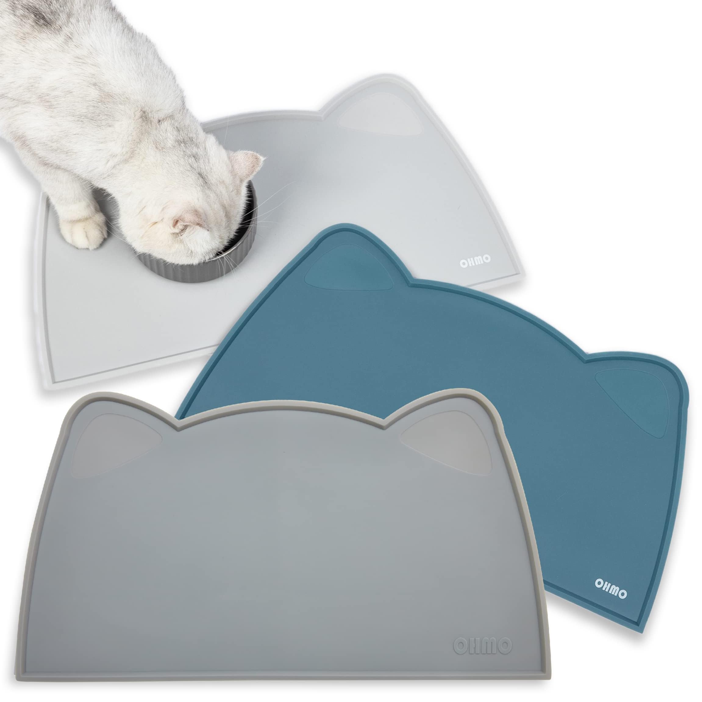 OHMO - Cat Food Mat, Silicone Pet Feeding Mat for Floor Non-Skid Waterproof Dog Water Bowl Tray, Easy to Clean Pet Placemat (Dar