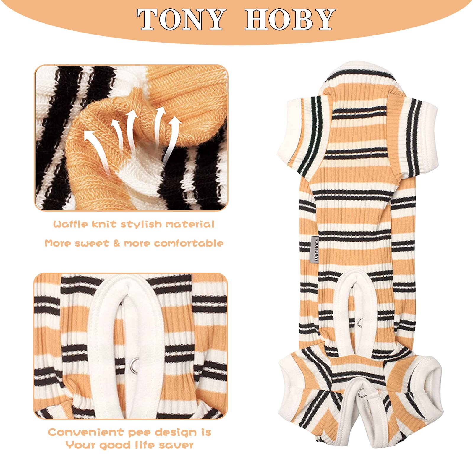 Tony Hoby Dog Male 4 Legged Pajamas With Brown Stripe, Jumpsuit For Small Medium Dogs (Brown, Boy, Xs)