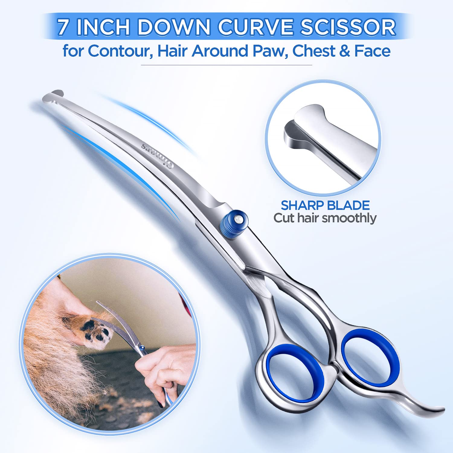 Gimars 7.0In Professional 4Cr Stainless Steel Safety Round Tip 6 In 1 Dog Grooming Scissors Heavy Duty Titanium Coated Pet Groom