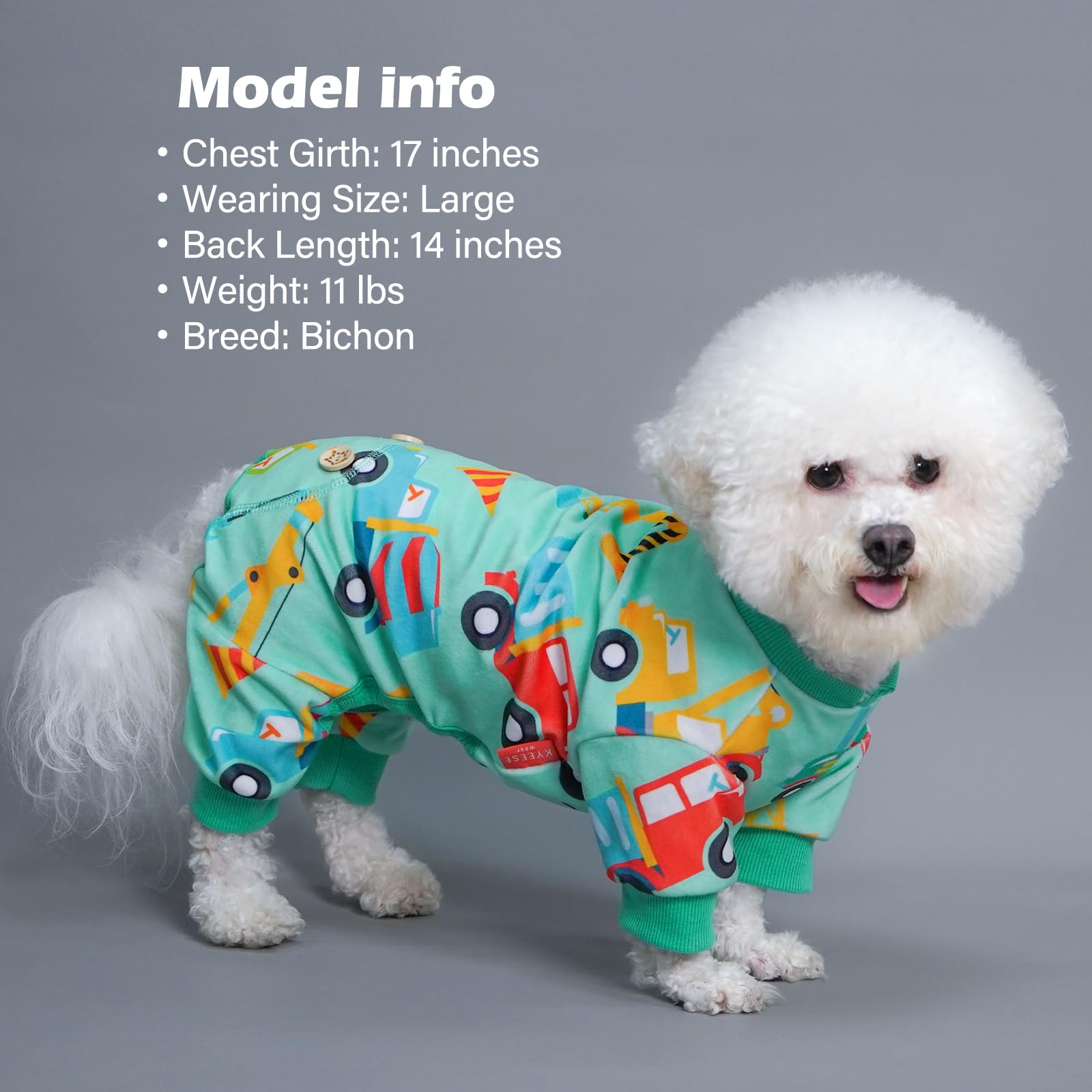 Kyeese Dog Pajamas Construction Vehicles Dog Costume Comfy Dog Onesie Dog Body Suits After Surgery Dog Coat Dog Surgery Recovery Suit Cat Clothes Dog Clothes