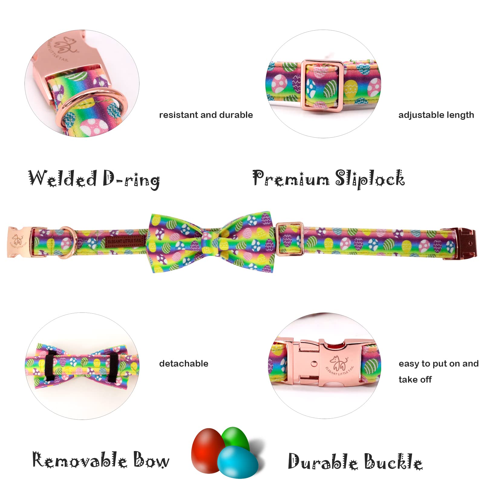 Elegant Little Tail Dog Collar With Bow, Easter Bow Tie Dog Collar, Cute Dog Bowtie Pet Gift Dog Collar For X-Small Puppy