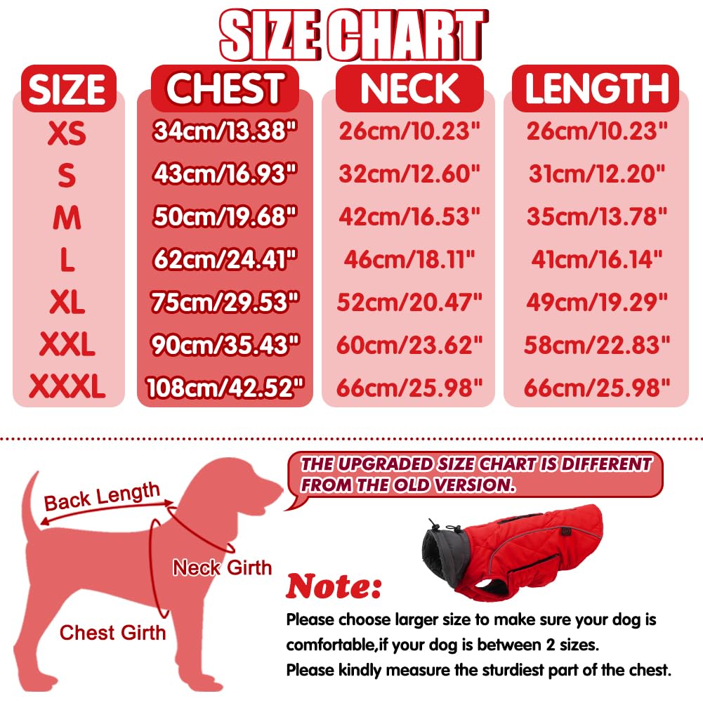 Emust Winter Dog Coat For Medium Boys - Thick Clothes With Harness Hole For Cold Weather, Red, M