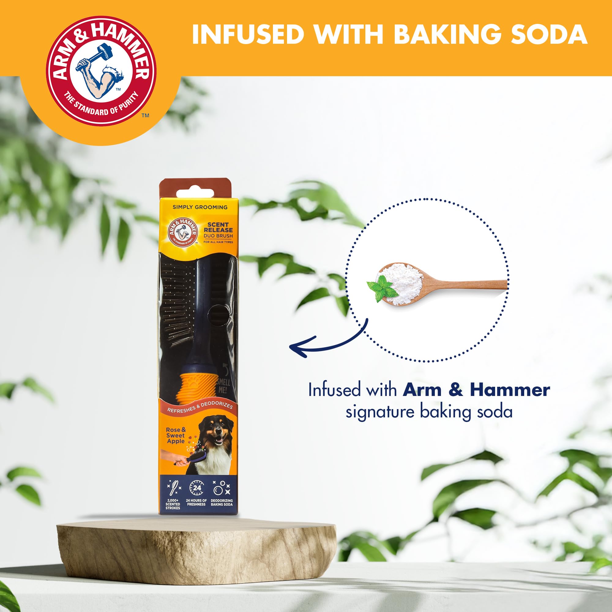 Arm & Hammer Deodorizing Pin & Bristle Dog Grooming Brush with Fragrance Transfer Technology - Scented 2-in-1 Dog Brush for Deta