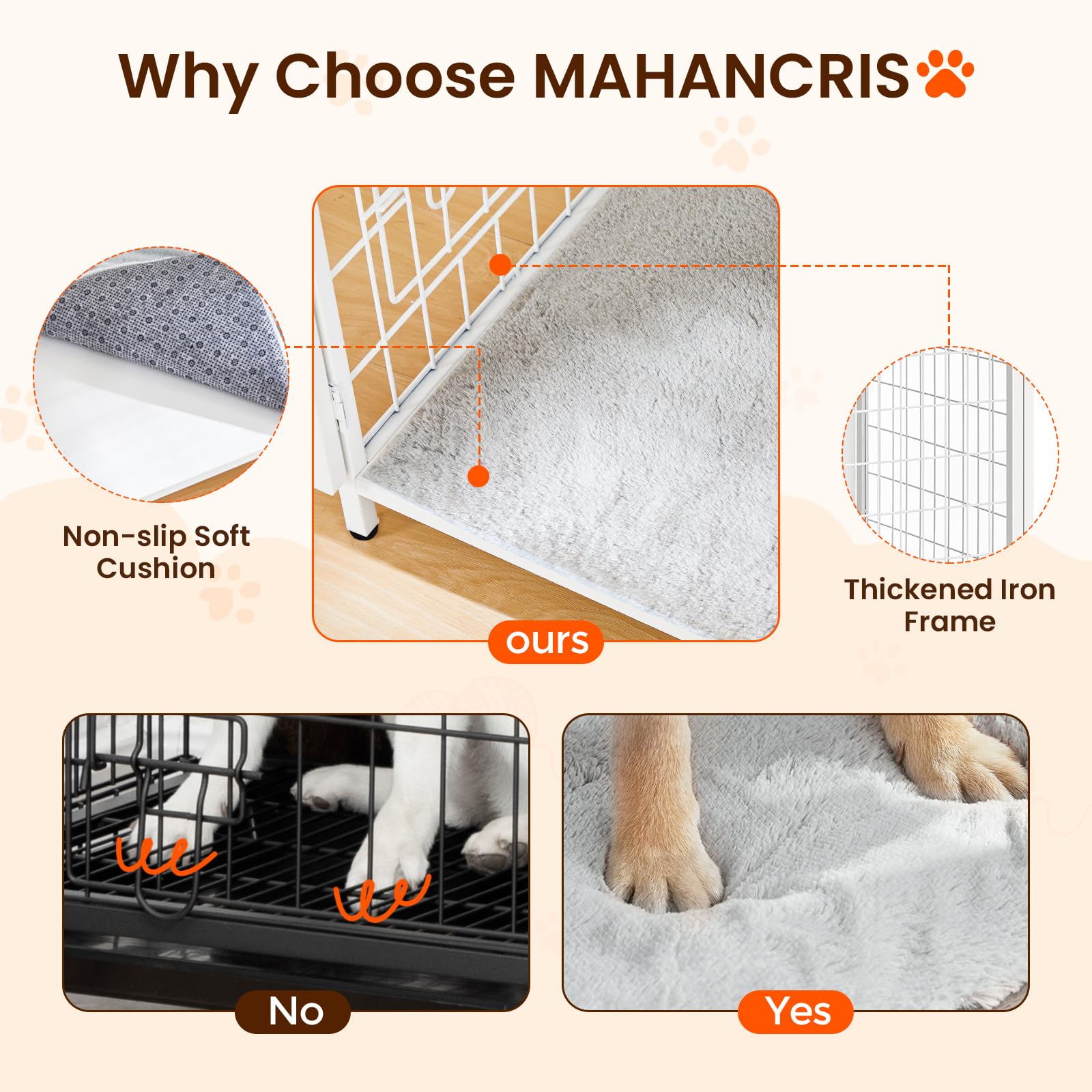 MAHANCRIS Dog Crate Furniture with Cushion, Wooden Dog Kennel with Double Doors, Heavy Duty Dog Cage for Small/Medium/Large Dogs