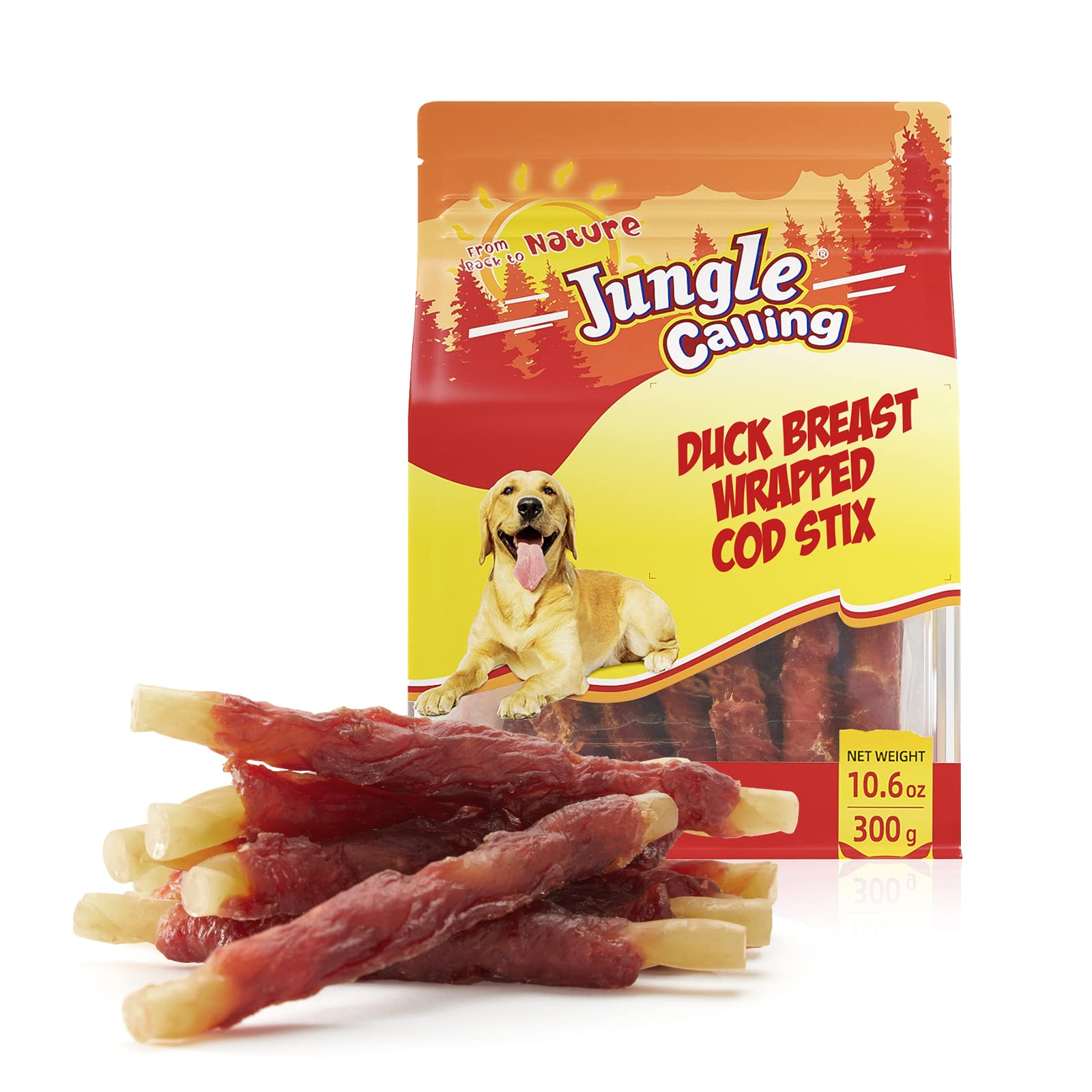 Jungle Calling Duck Wrapped Cod Sticks Dog Treats, Rawhide Free Training Rewards Snacks for Dogs, Natural Chewy Sticks Treats, 1