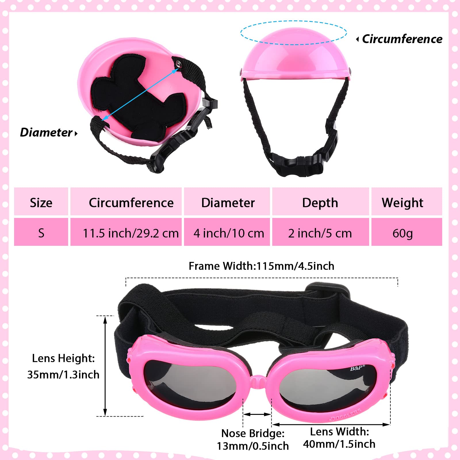 Small Dog Helmet Goggles Uv Protection Doggy Sunglasses Pet Dog Glasses Motorcycle Hard Safety Hat With Adjustable Belt Windproof Snowproof Eye Head Protection For Puppy Riding, S Size (Pink)