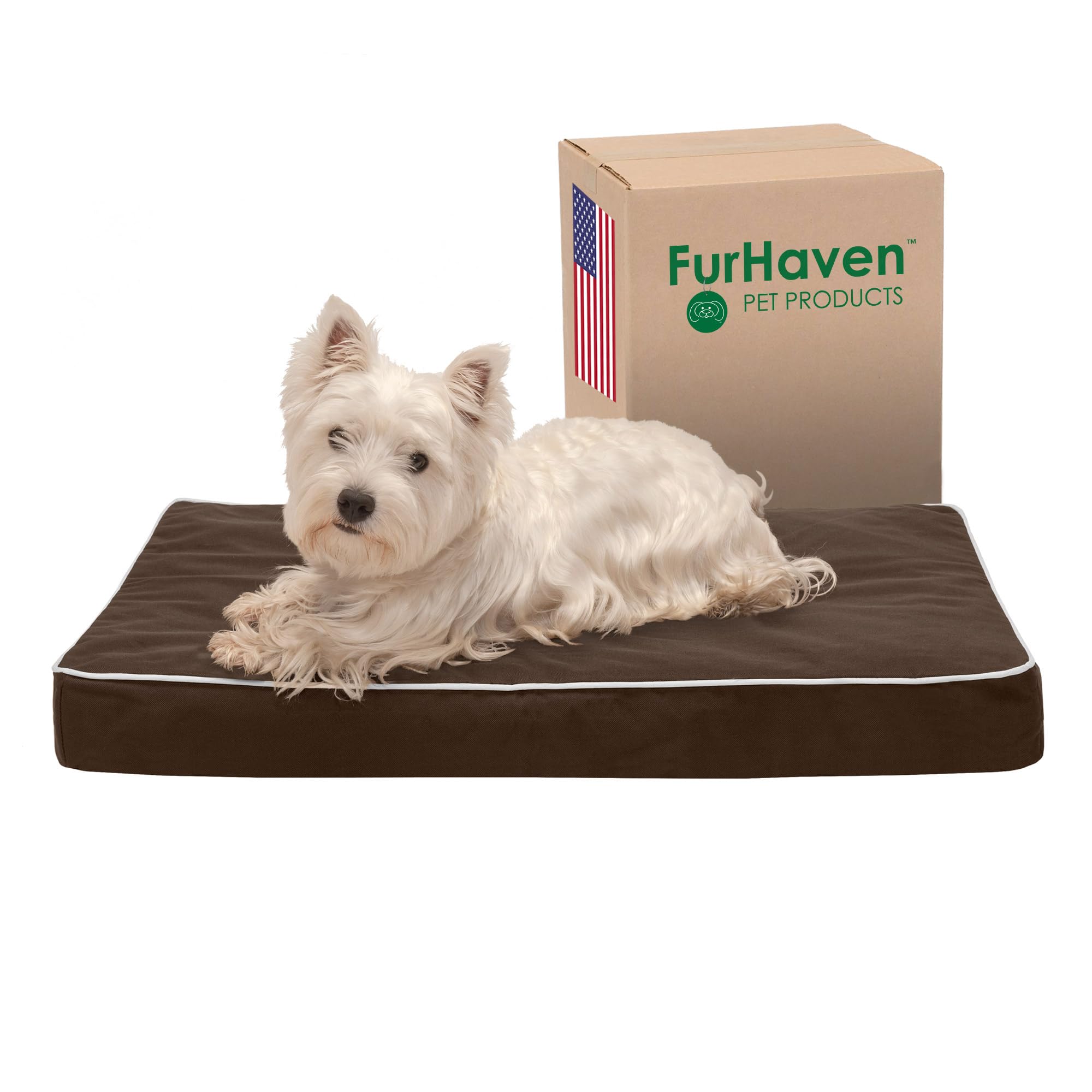 Furhaven Water-Resistant Memory Foam Dog Bed for Medium/Small Dogs w/ Removable Washable Cover, For Dogs Up to 35 lbs - Indoor/O