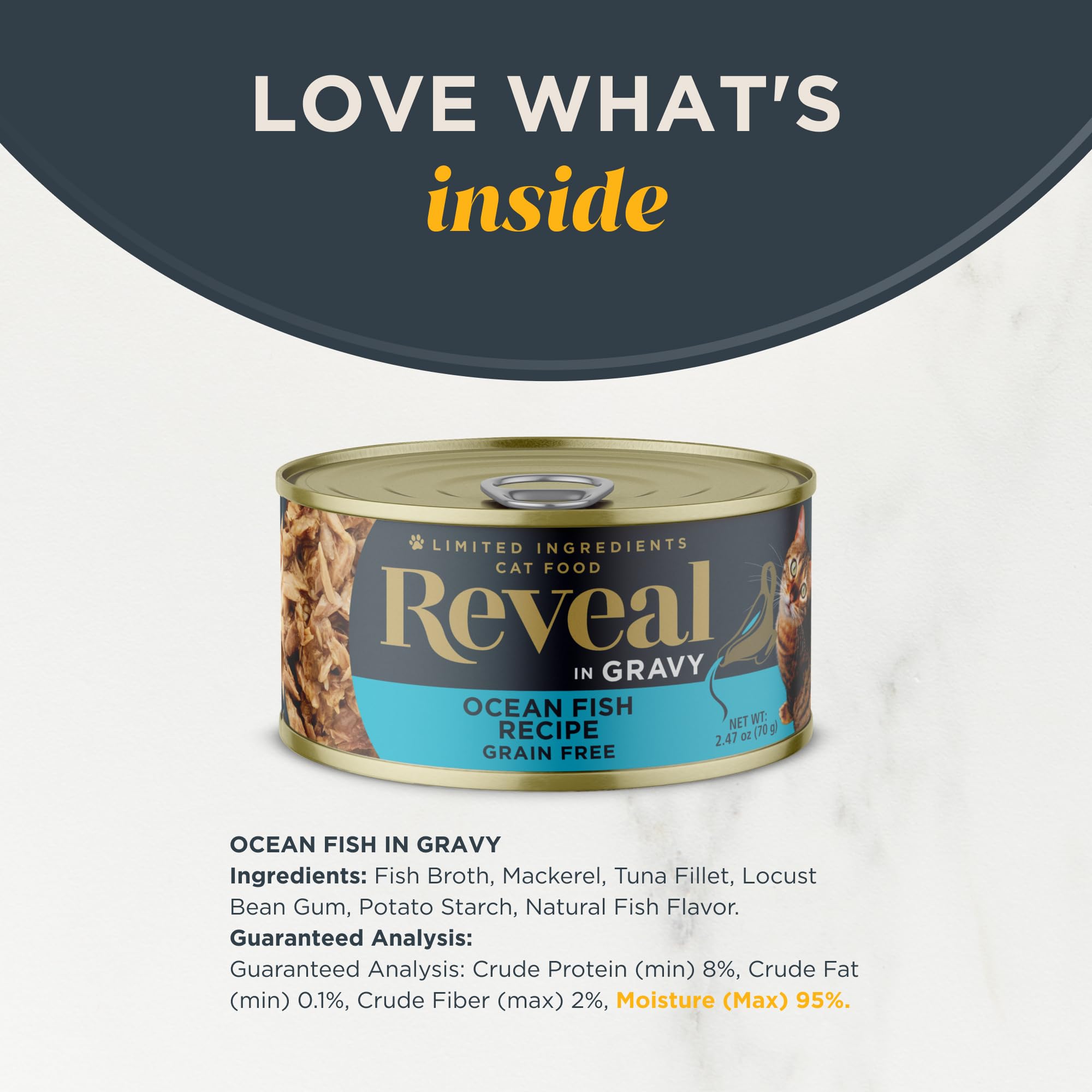 Reveal Natural Wet Cat Food, 24 Count, Grain Free, Limited Ingredient Canned Food for Cats, Ocean Fish in Gravy, 2.47 oz Cans