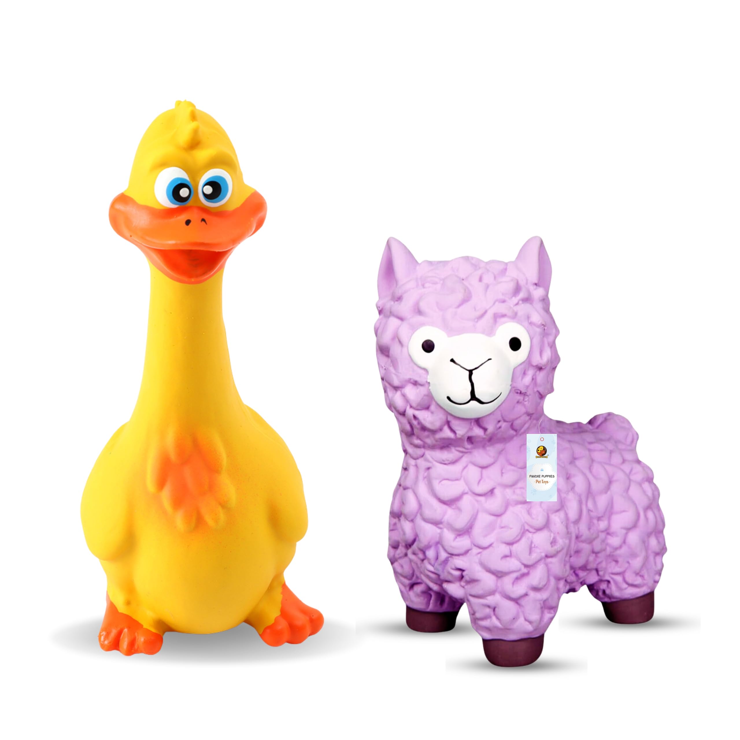 Foodie Puppies 2In1 Combo Of Latex Dog Squeaky Toy (Pink Sheep And Yellow Duck) | Durable Interactive Toy For Teething, Fetchi