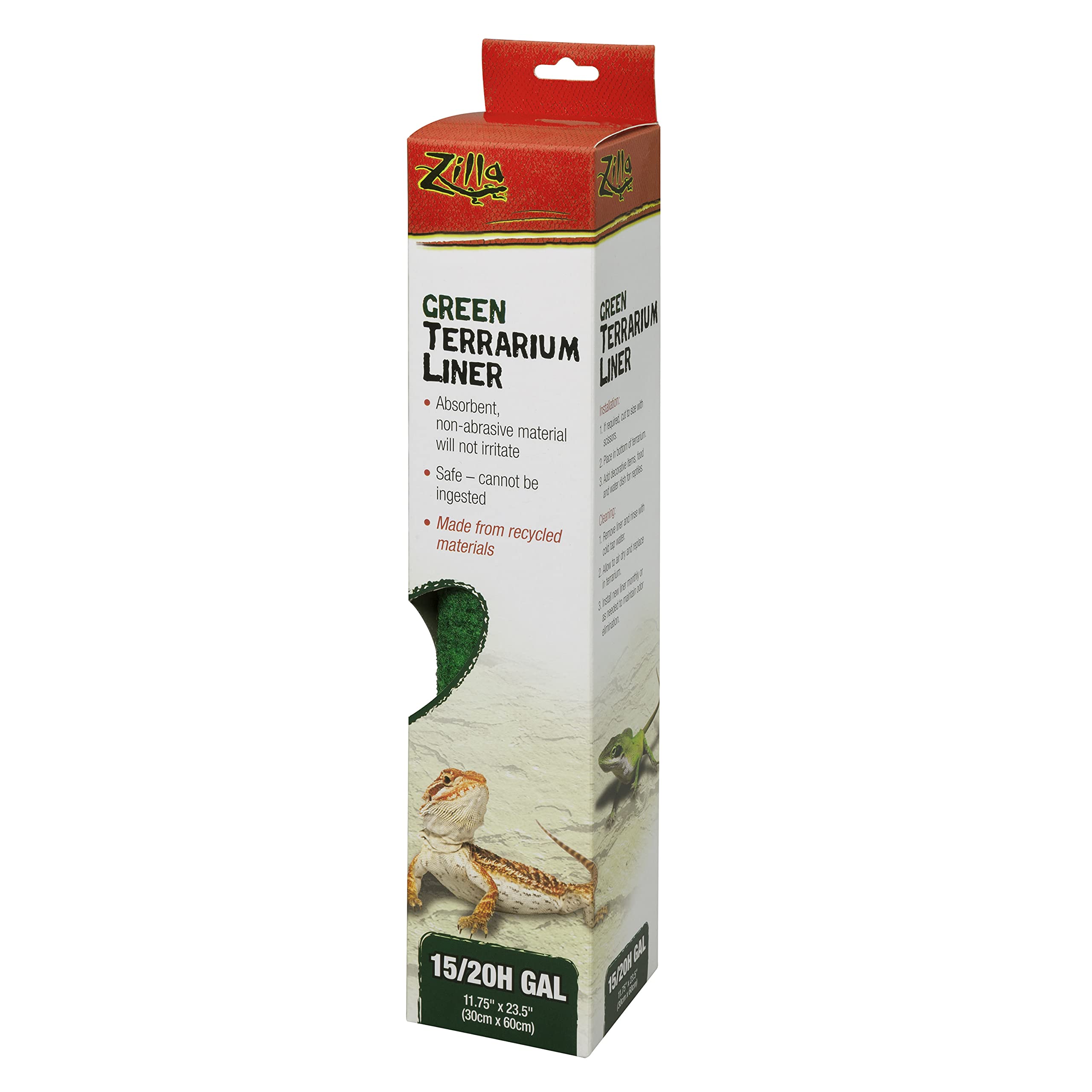 Zilla Reptile Terrarium Bedding Substrate Floor Liner, Green, 15/20G, 11.75' X 23.5'