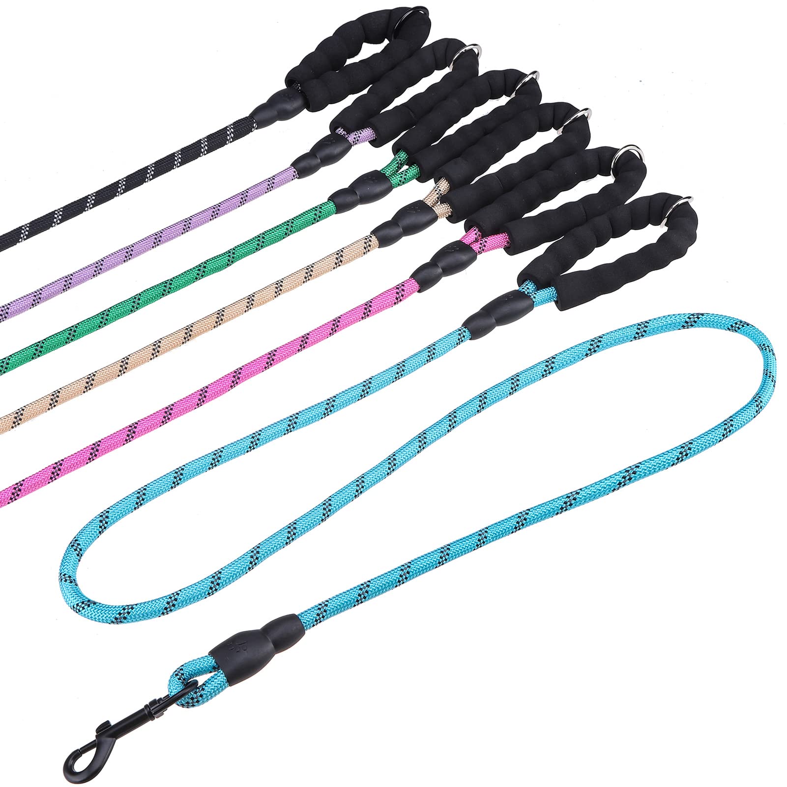 Beautyzoo Heavy Duty Rope Dog Leash 6 Pack, 6Ft Nylon Pet Leash With Reflective Thread, Soft Padded Handle Thick Lead Leash For 