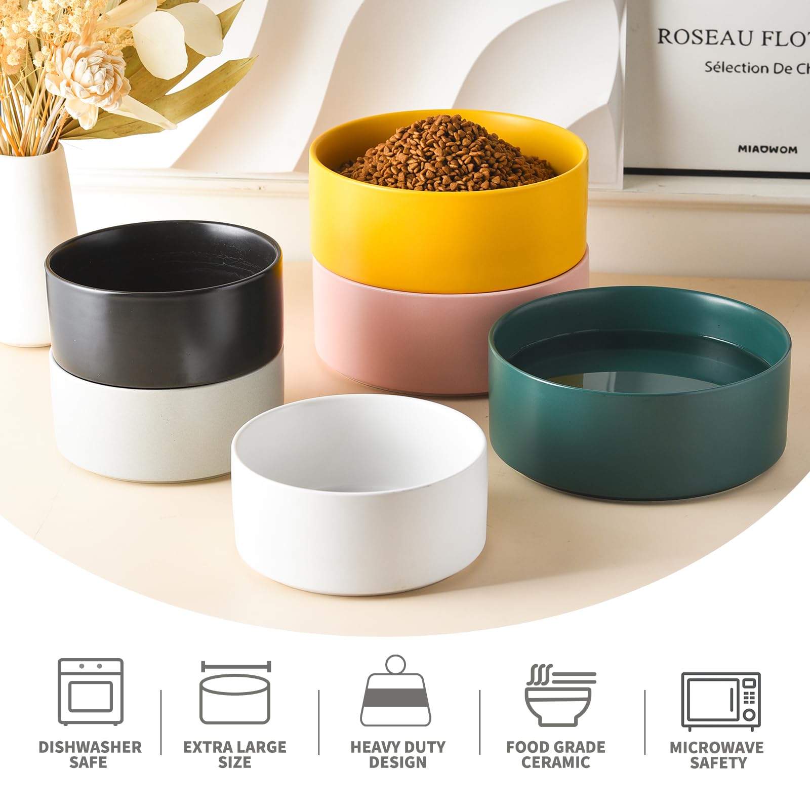 Welloyed 8 Ceramic Dog Bowl - 70Oz Classic Dogs Food & Water Bowl for Medium and Large Breeds, Heavy-Duty Non-Slip Dog Dish, F