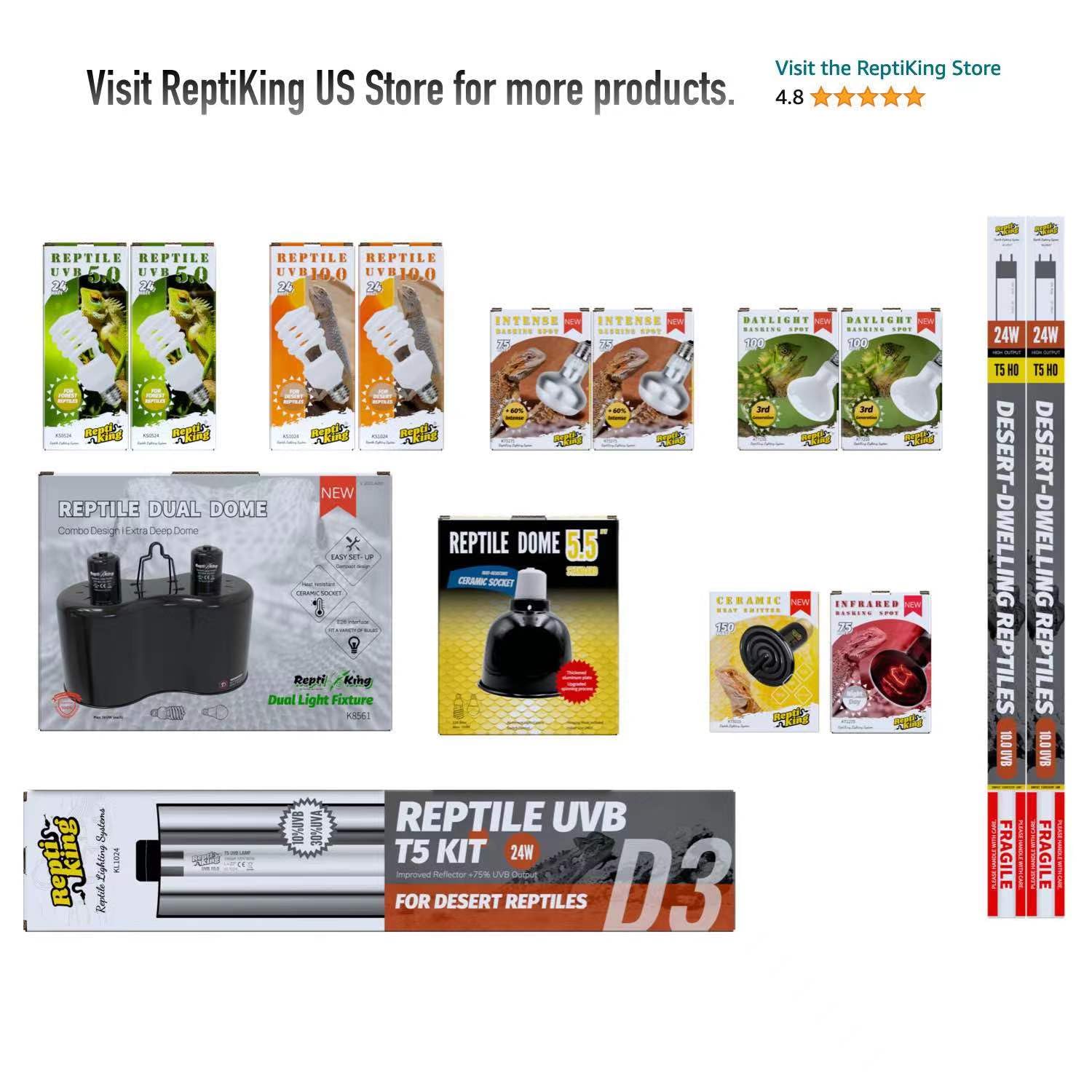 ReptiKing UVB Reptile Light Bulb 10.0 24W for Bearded Dragon, UVA UVB 24W Lamp