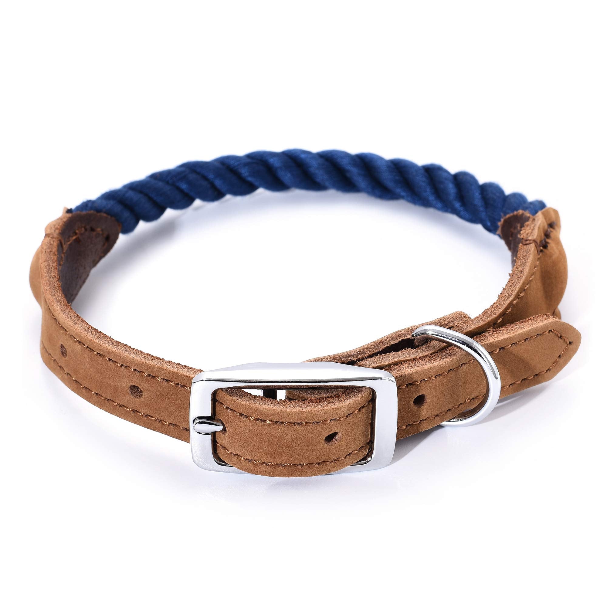 Mile High Life Rope Dog Collar | Durable Braided Cotton Rope Collars | Genuine Leather Dog Collar W Metal Pin Buckle | Classic P