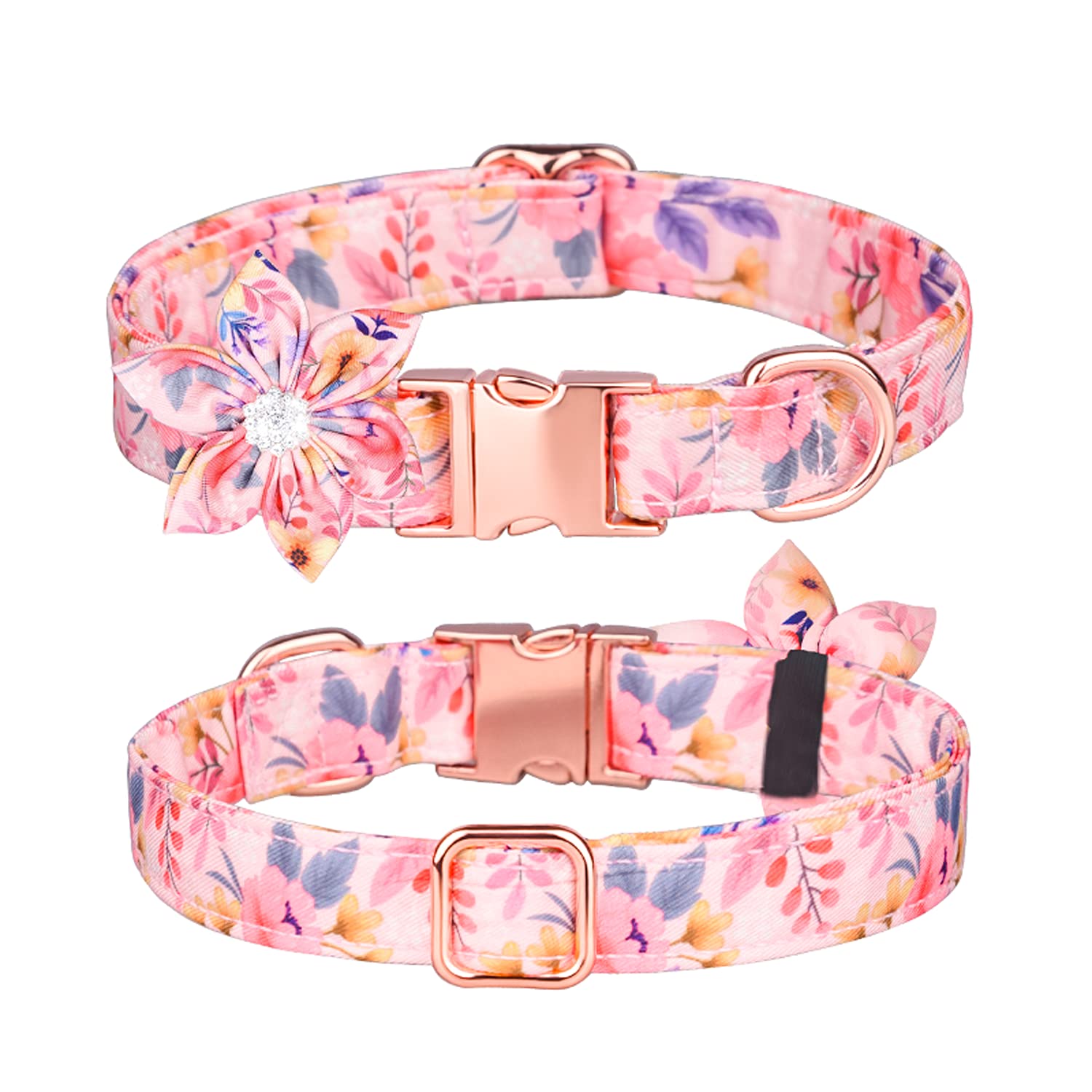 Serijoars Cute Girl Dog Collars For Small Medium Large Dogs, Floral Patterns Female Dog Collar With Detachable Rhinestone Flower