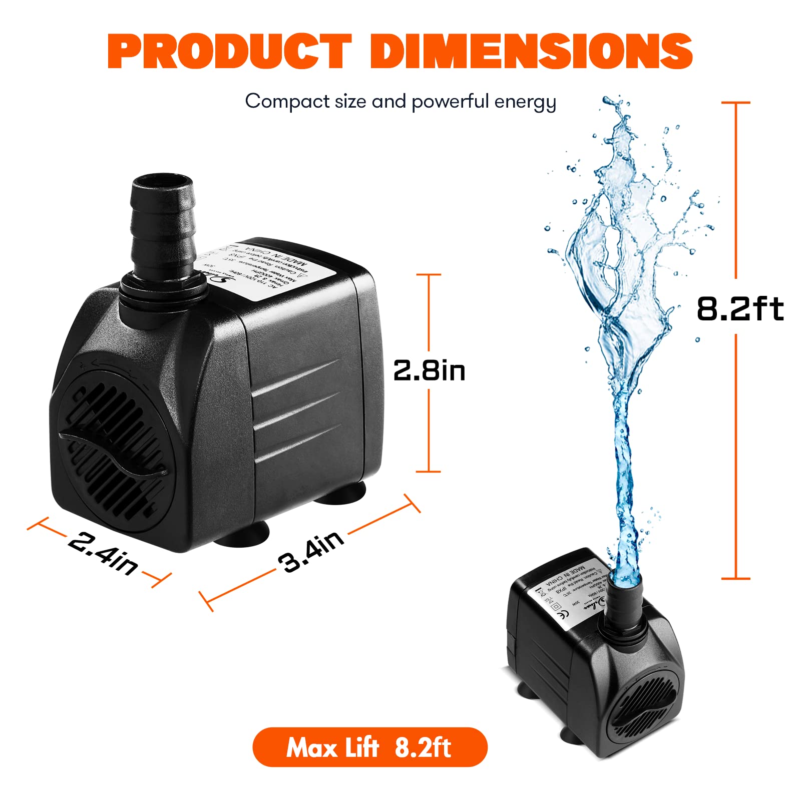 Simple Deluxe 400 GPH Submersible Water Pump, Durable Plastic, Black, Adjustable Intake for Aquariums, Fountains, Hydroponics