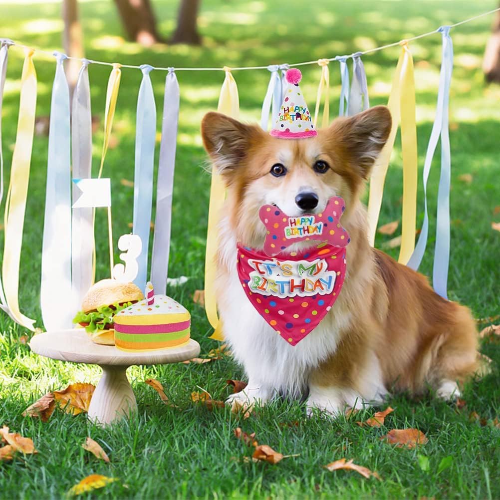 Bingpet Dog Birthday Bandana Set With Cake,Dog Birthday Cake And Balloon,Dog Birthday Party Supplies For Boys And Girls,Puppy Chew Toys Gift For Large And Extra Large Dogs Pets - Pink