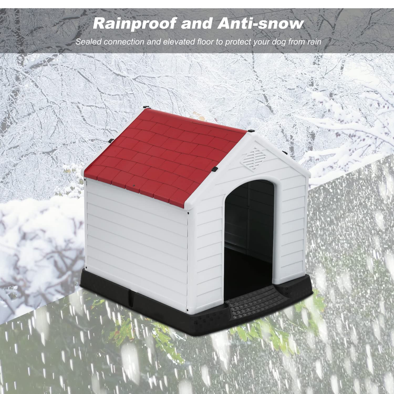 FDW Dog House Indoor Outdoor Durable Ventilate Waterproof Pet Plastic Dog House for Small Medium Large Dogs Insulated Puppy Shel