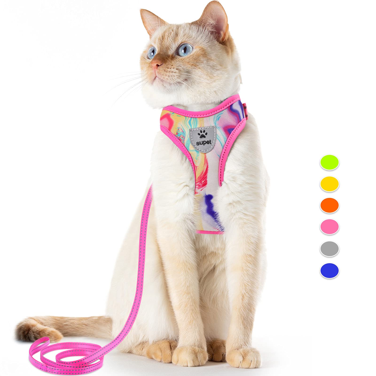 Supet Cat Harness And Leash Set Stylish Escape Proof Cat Vest Harness Adjustable Breathable Pet Harness With Reflective Trim Step-In Cat Leash And Harness For Cats Puppies M（Chest:11.0-18.3''
