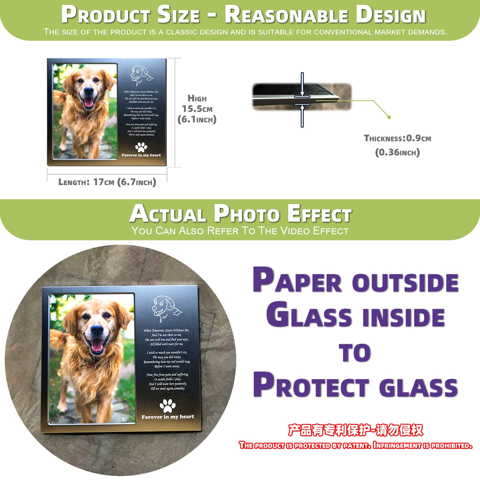 Joeziton Dog Memorial Gifts For Loss Of Dog, Loss Of Dog Sympathy Gift, Rainbow Bridge Dog Memorial Picture Frame, 4X6 Inch Personalized Metal