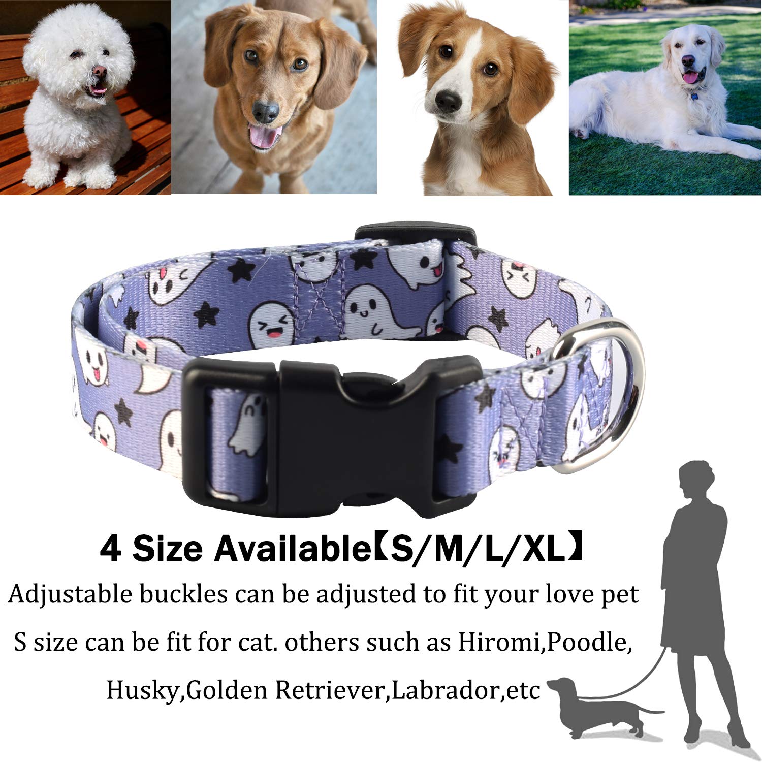 Impoosy2Pcs Dog Halloween Collar With Pet Ghost Leash Set Cat Gift Adjustable Dog Cute Collars For Small Medium Large Pets Dogs Cats (X-Large, Blue)
