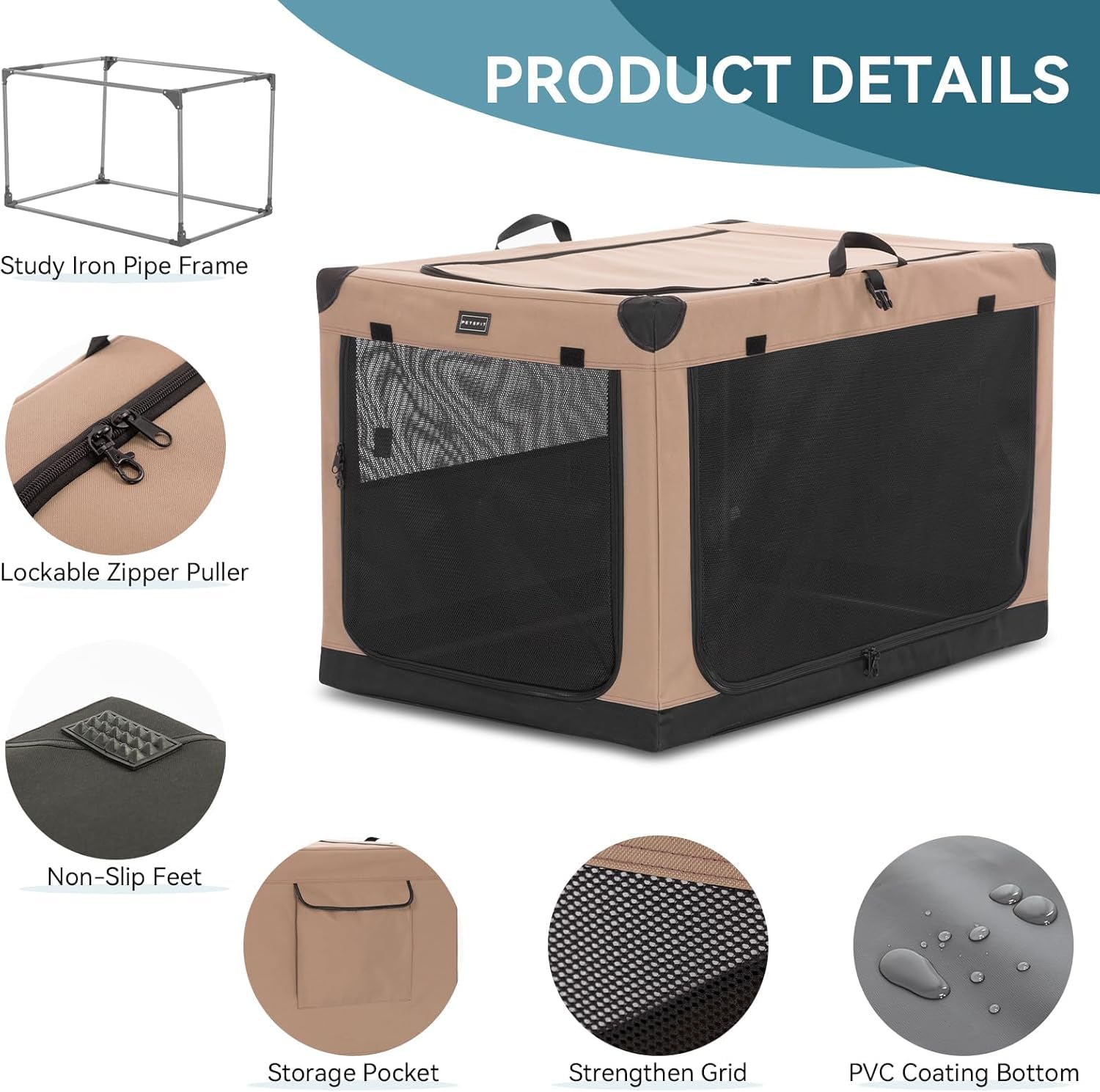 Petsfit Portable Dog Crate, Soft Sided Dog Crate - 26 Inch Lightweight, Easy Setup, Sturdy Dog Travel Crate, Adjustable Framewor