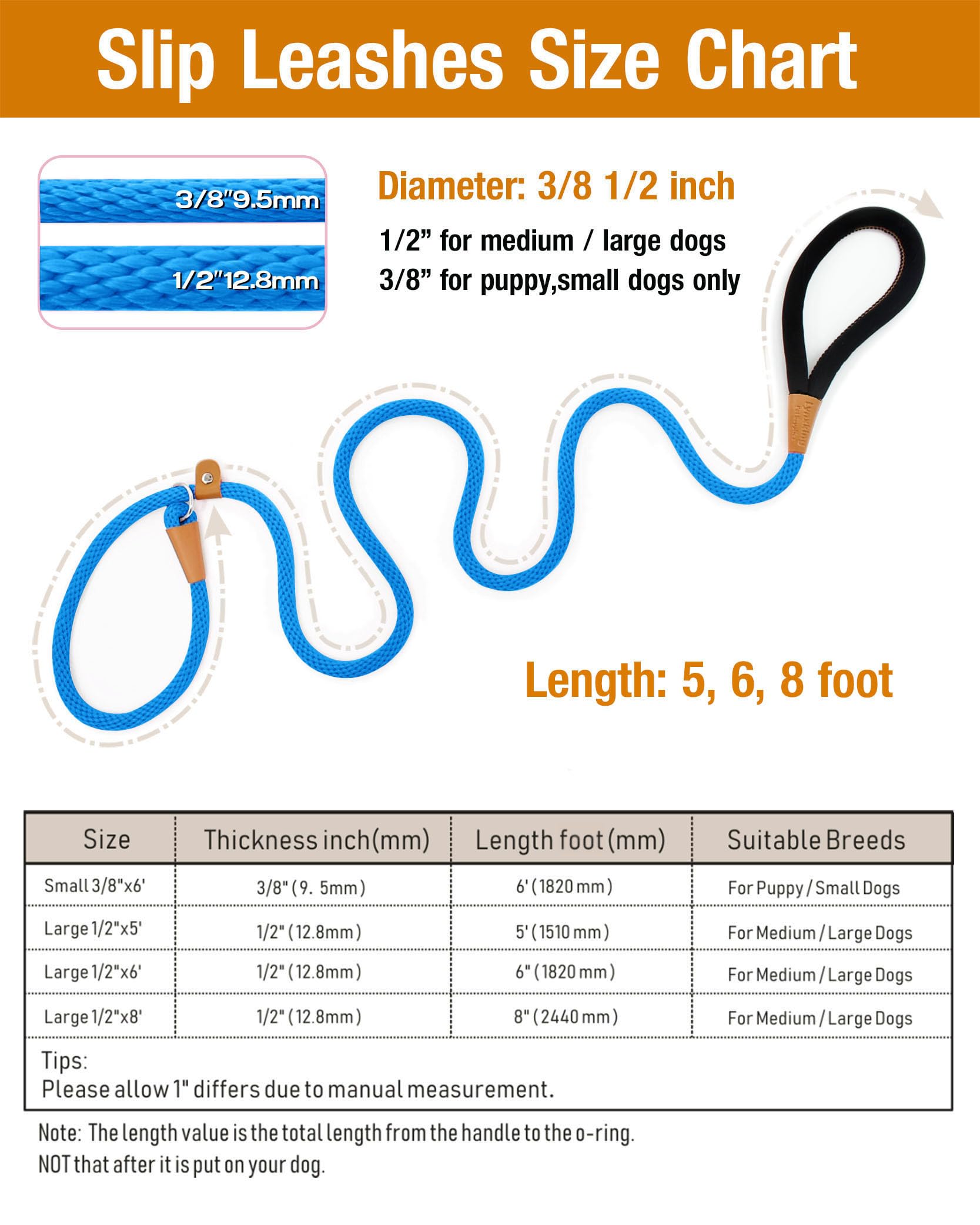 Lynxking Dog Leash Slip Lead Snap Hook Rope Leash Strong Heavy Duty Braided Dog Training Leash No Pull Training Lead Leashes For