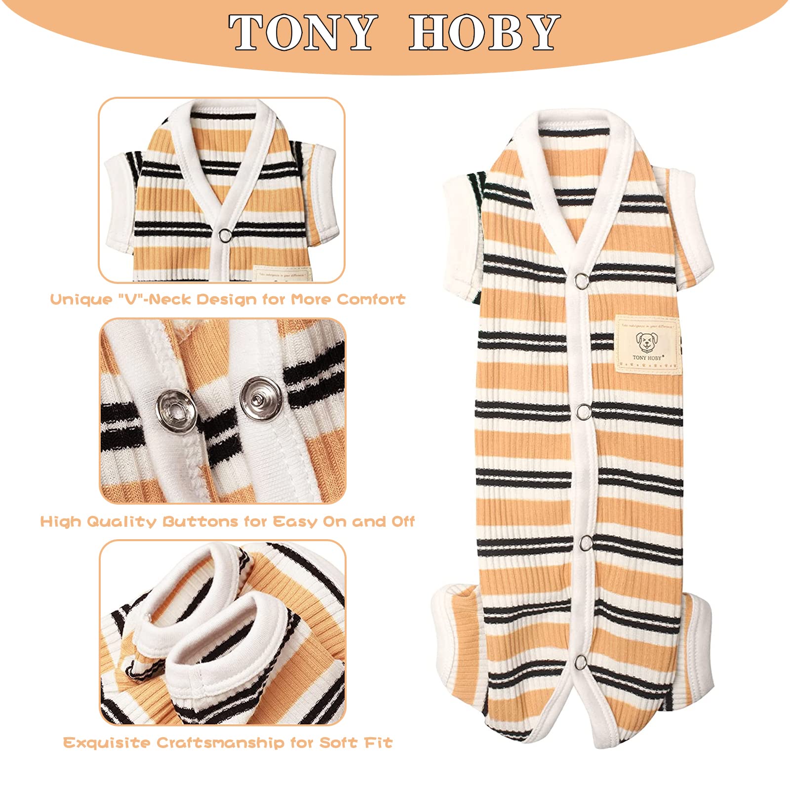 Tony Hoby Dog Male 4 Legged Pajamas With Brown Stripe, Jumpsuit For Small Medium Dogs (Brown, Boy, Xs)