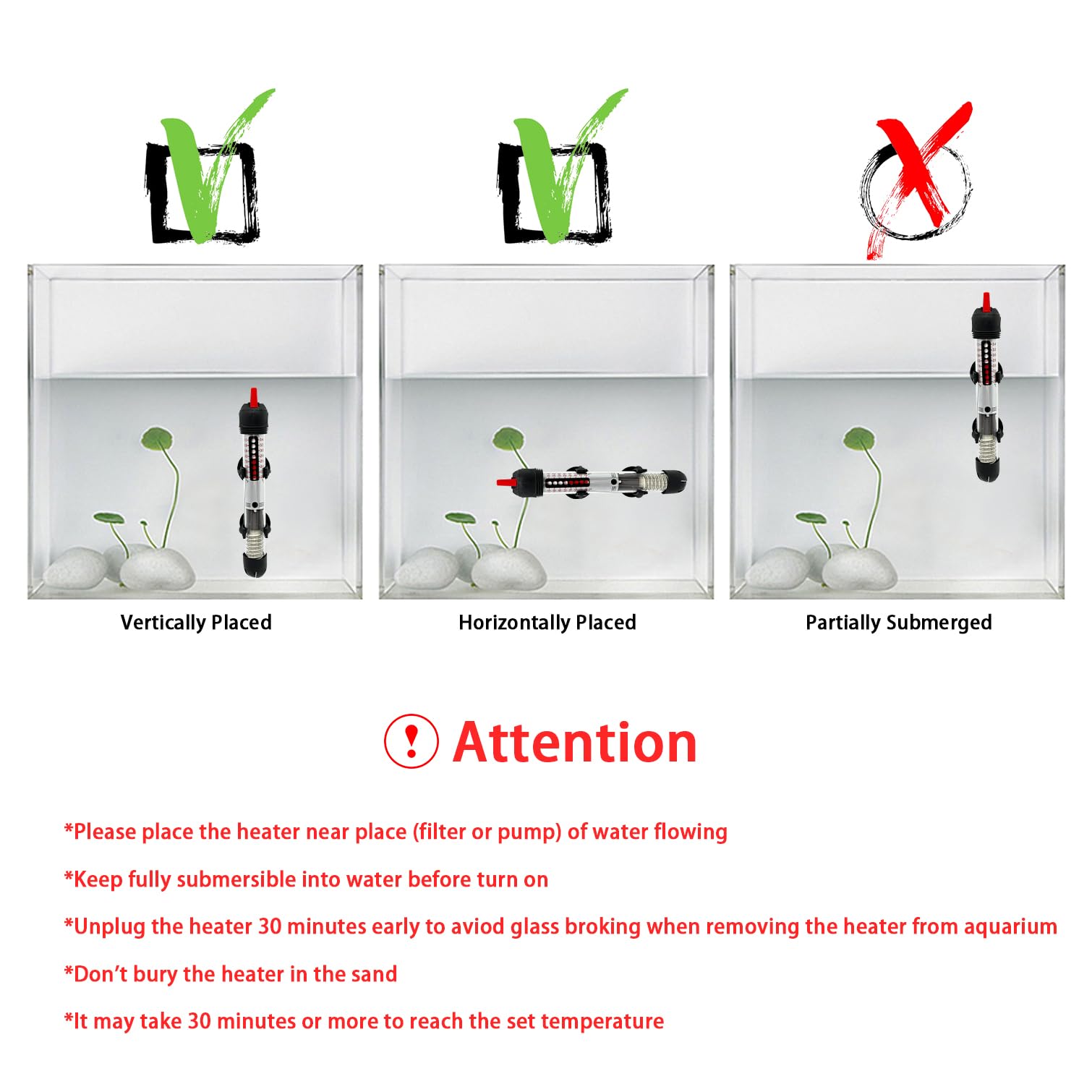 Fish Tank Aquarium Heater - Adjustable Temperature Submersible Thermostat Heater,25W/50W/100W/150W/200W/300W