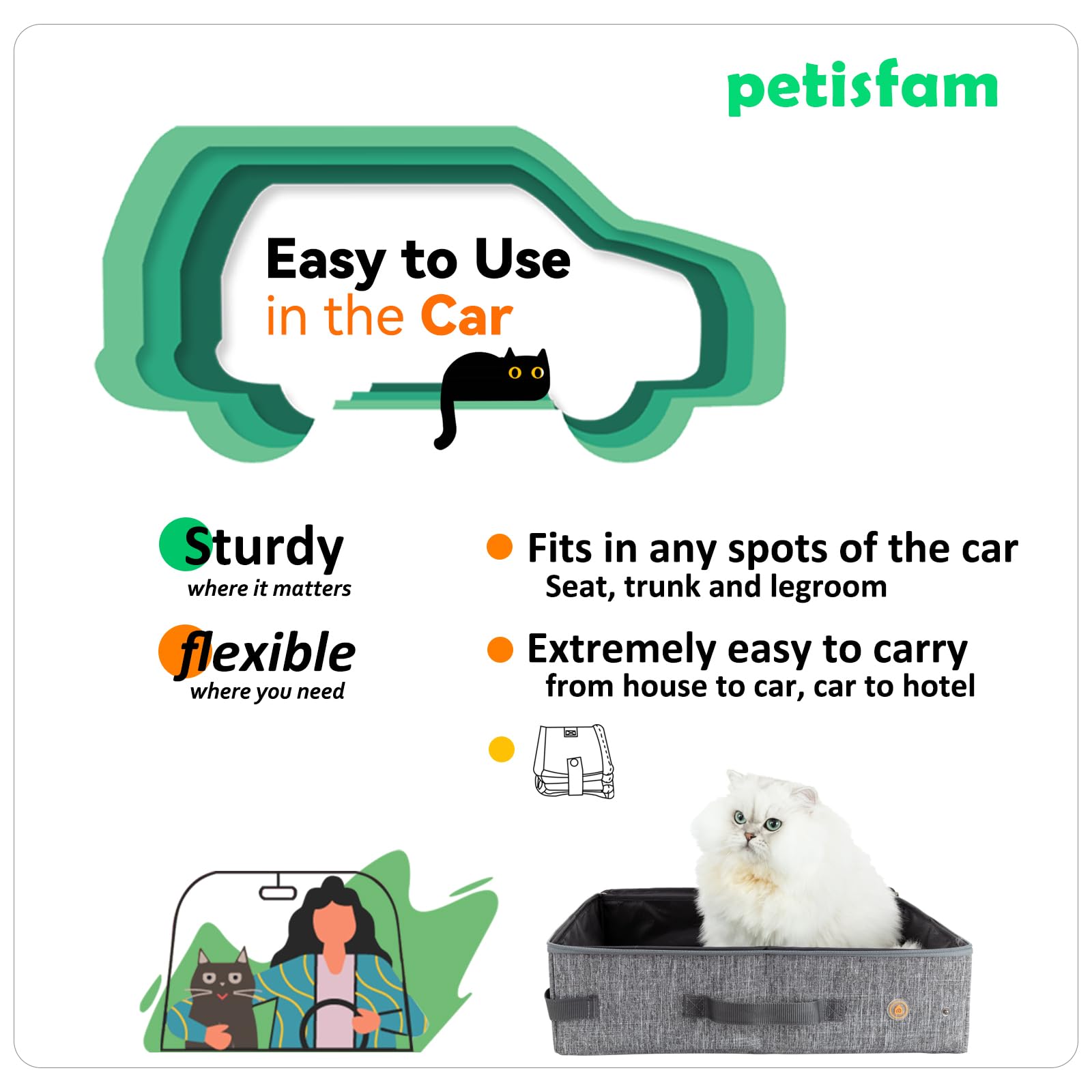 Large Portable Cat Travel Litter Box with Leak-Proof Zipped Lid to Keep Odor and Litter Contained. Lightweight to Carry Around G