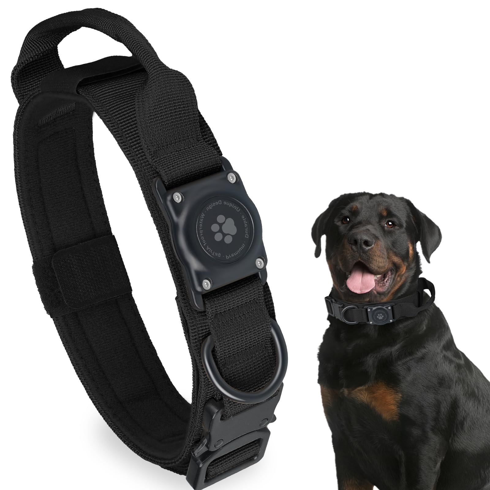Tactical Airtag Dog Collar, 100% Waterproof Integrated Apple Air Tag Dog Collars With Hard Pc Airtag Holder, Adjustable Military