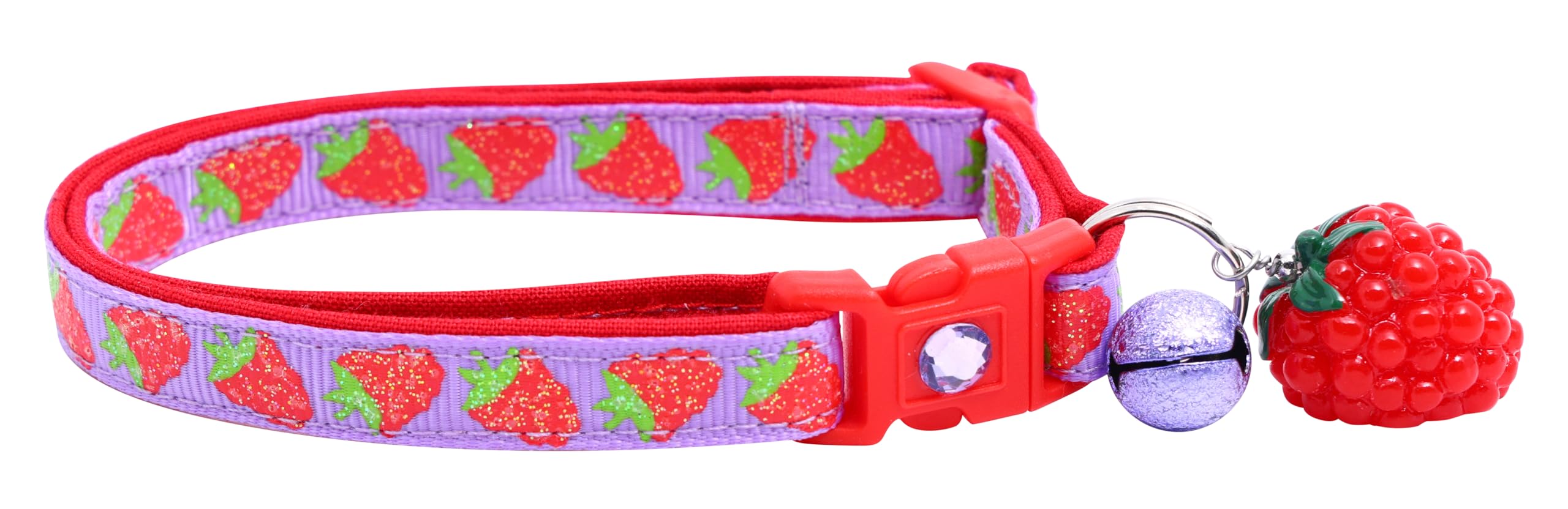 Raspberry Cat Collar With Charm & Bell | Safety Breakaway Collar | Adjustable Large Size Or Kitten Collar (Purple, Large(10Lbs &
