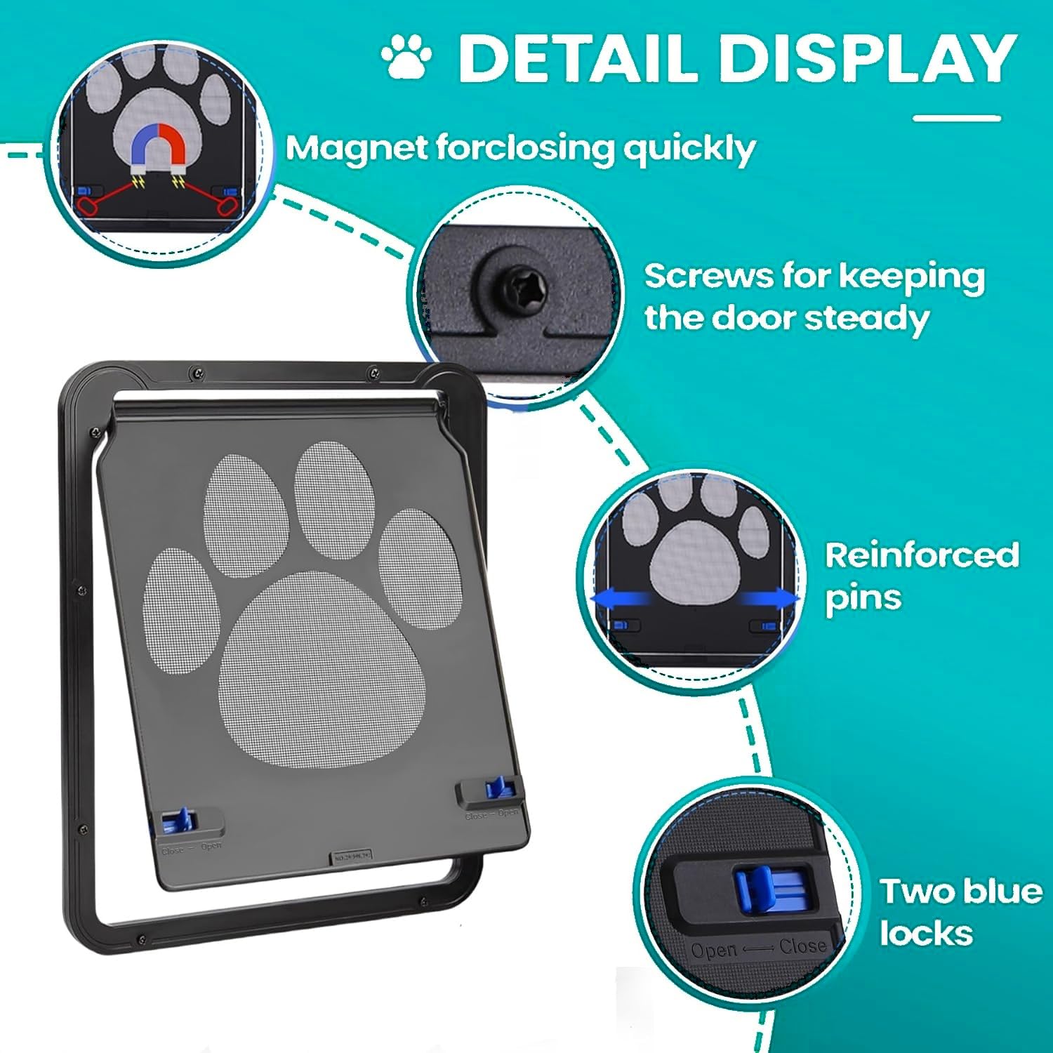 Kagoty Cat Door For Screen Door, Small Dog Screen Door, Magnetic Flap Doggy Door For Sliding Door, Lockable Cat Screen Door, 10
