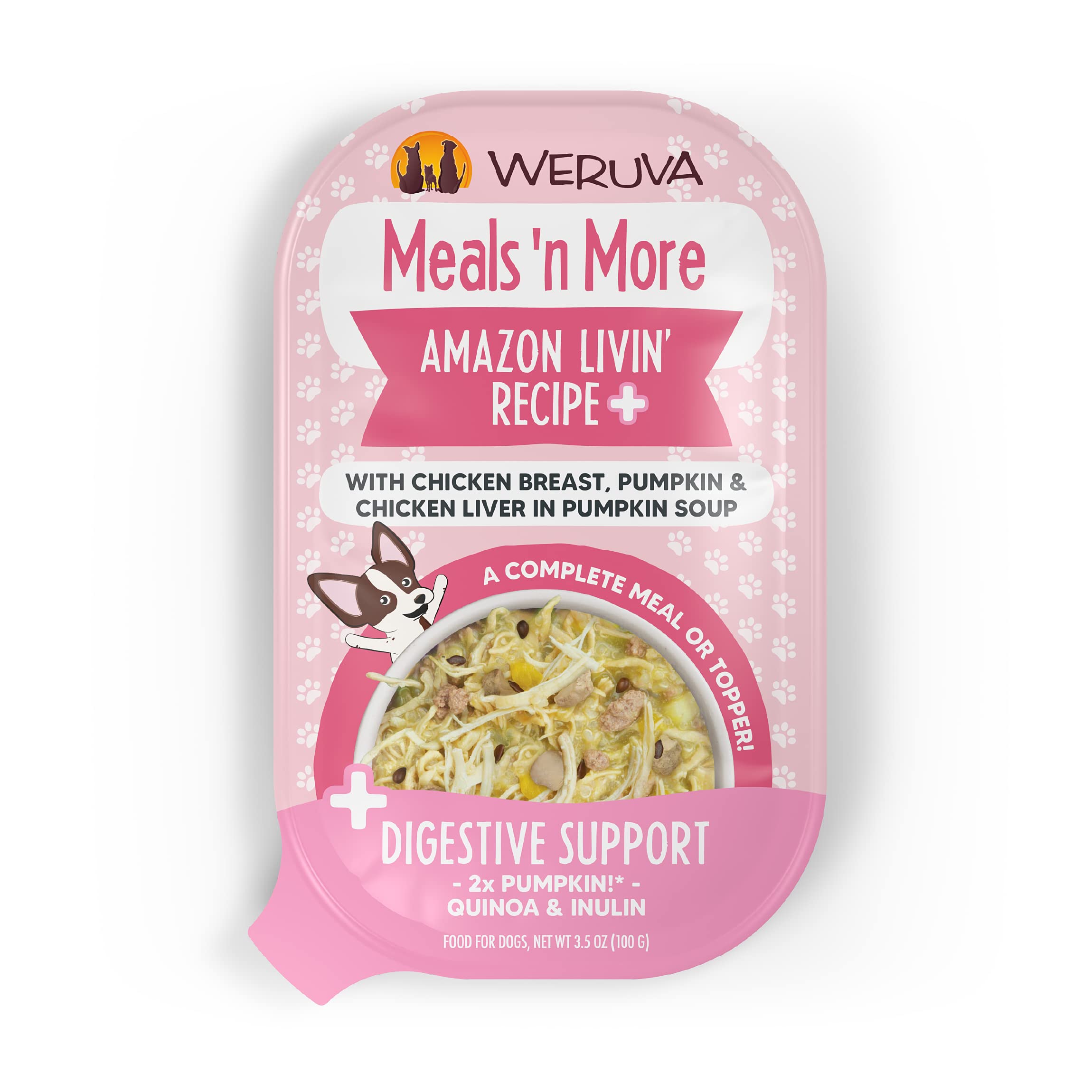 Weruva Meals n More Natural Wet Dog Food, Amazon Livin Plus Digestive Support, 3.5oz Cup (Pack of 12)