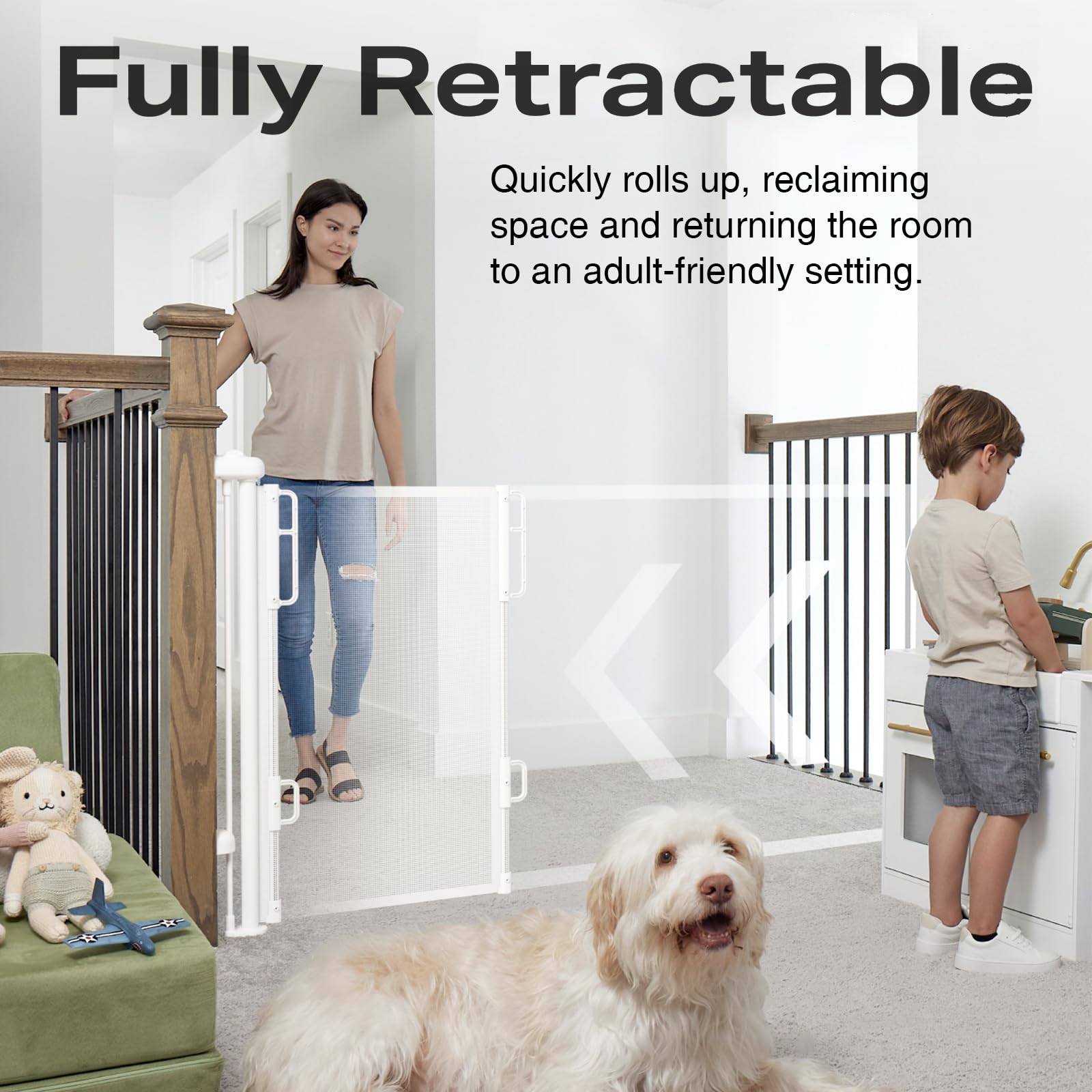 Cumbor 76' Wide Long Retractable Baby Gates For Stairs, Mesh Dog Gate For The House, 34' Tall Extra Wide Pet Gate For Dogs, Child Safety Gates For Doorways, Hallways, Cat Gate Indoor/Outdoor(White)
