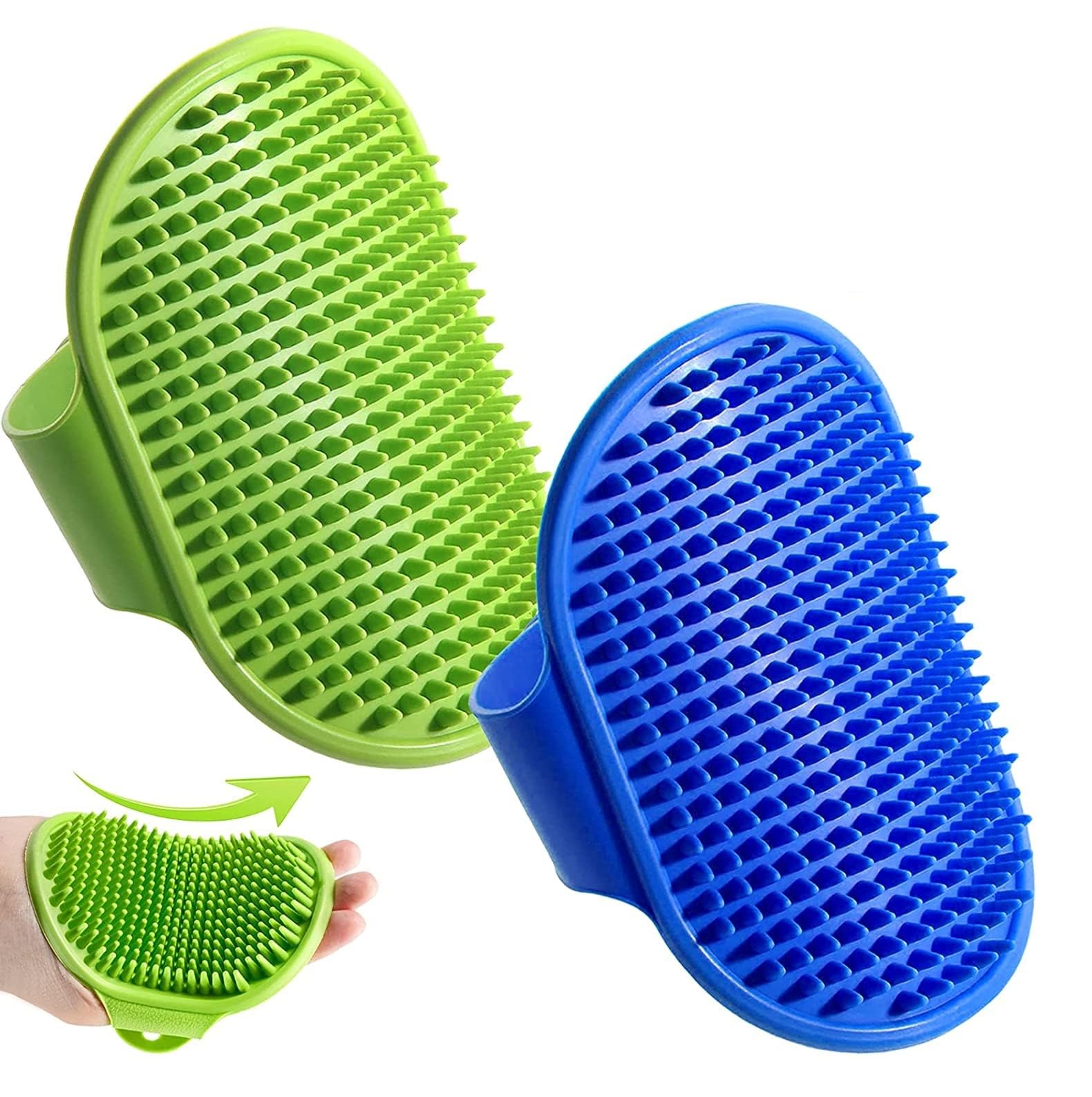 Gurez Pet Massage Rubber Bath Glove For Dogs, Cats, Rabbit, & Hamster, Grooming Shampoo Washing Soothing Bristles Hand Brush Com