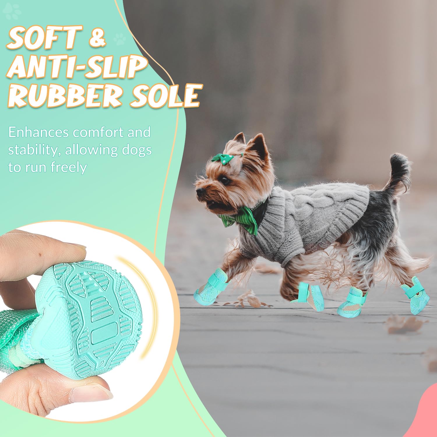 Slowton Dog Shoes For Small Size Dogs - Soft Rubber Sole Dog Boots & Paw Protector For Summer Hot Pavement Winter Snow, Breathab