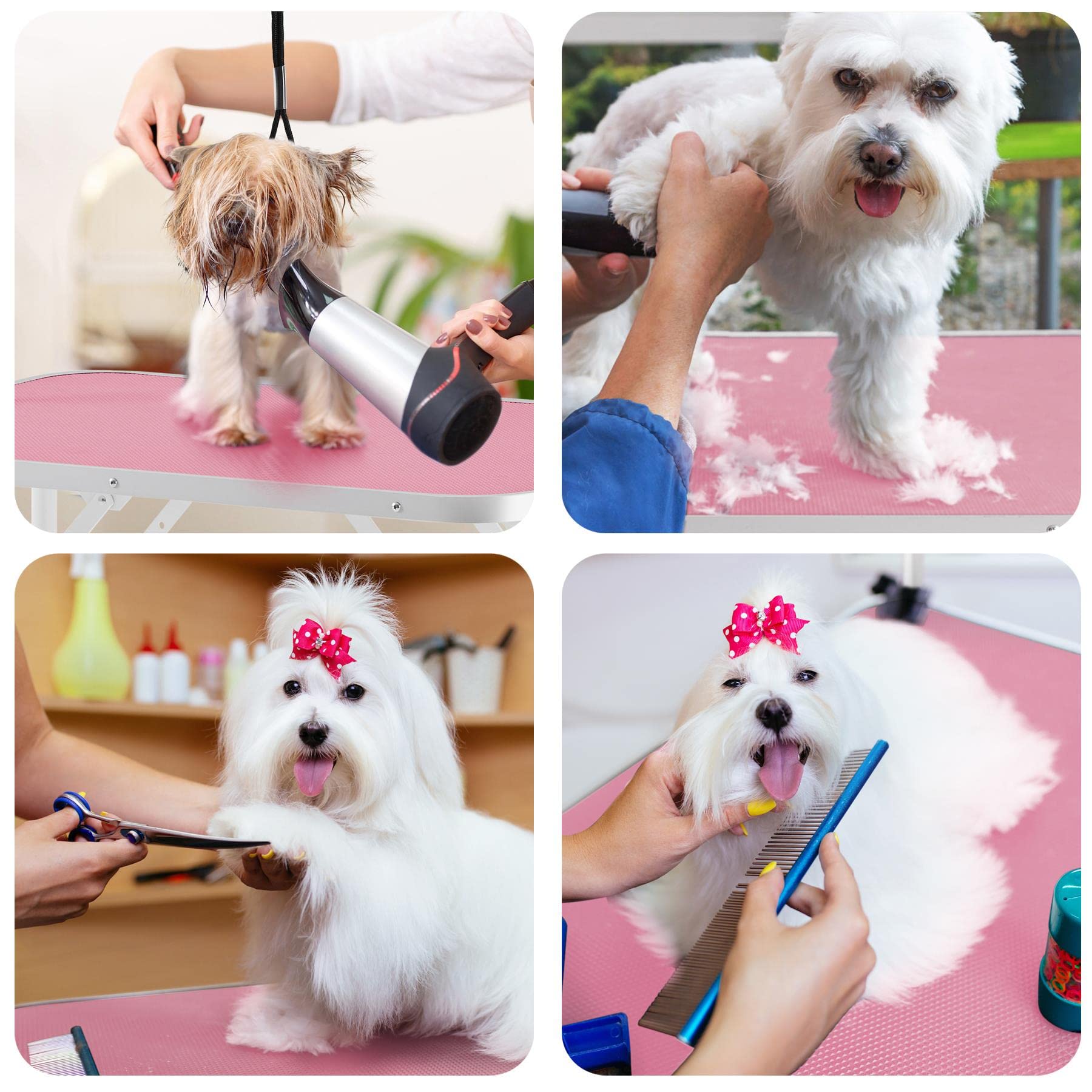 Costoffs Foldable Dog/Cat/Pet Grooming Table Trimming Table With Adjustable Arm Folding Legs&Waterproof Surface Maximum Capacity Up To 100Kg, Pink