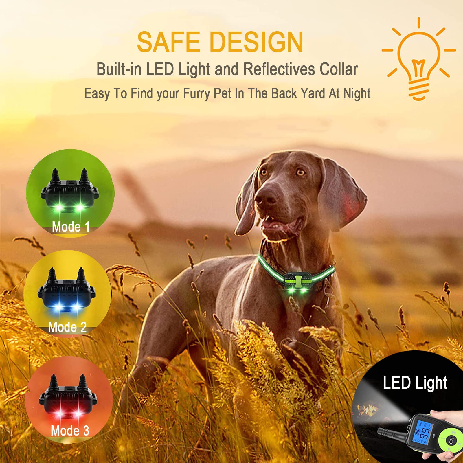 Dog Shock Collar For Dog With Remote,Rechargeable Electric Dog Collar With Beep,Vibration,Light,Shock,4 Training Mode,Waterproof Electronic Dog Collars For Large Small Medium Dogs