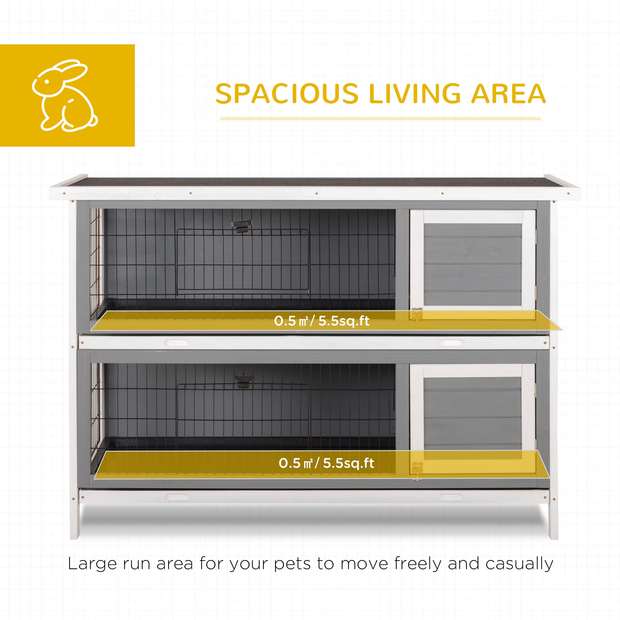 Pawhut 54'' 2-Story Large Rabbit Hutch Bunny Cage Wooden Pet House Small Animal Habitat With Lockable Doors, No Leak Tray And Wa