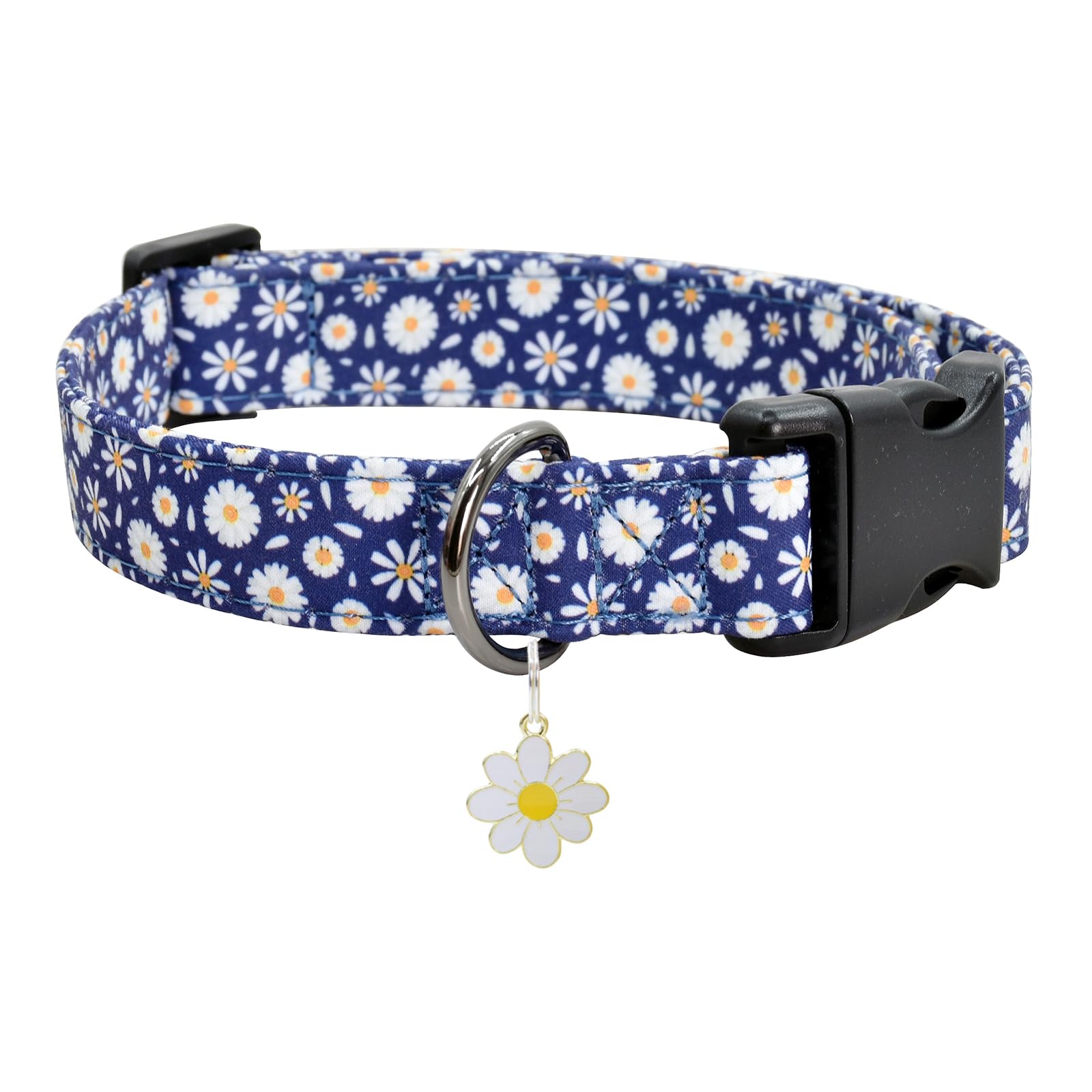 Flower Patterns Dog Collar With Accessories, Soft Cotton Dog Collars For Small Medium Large Female And Male Dogs(Bule Daisy L)