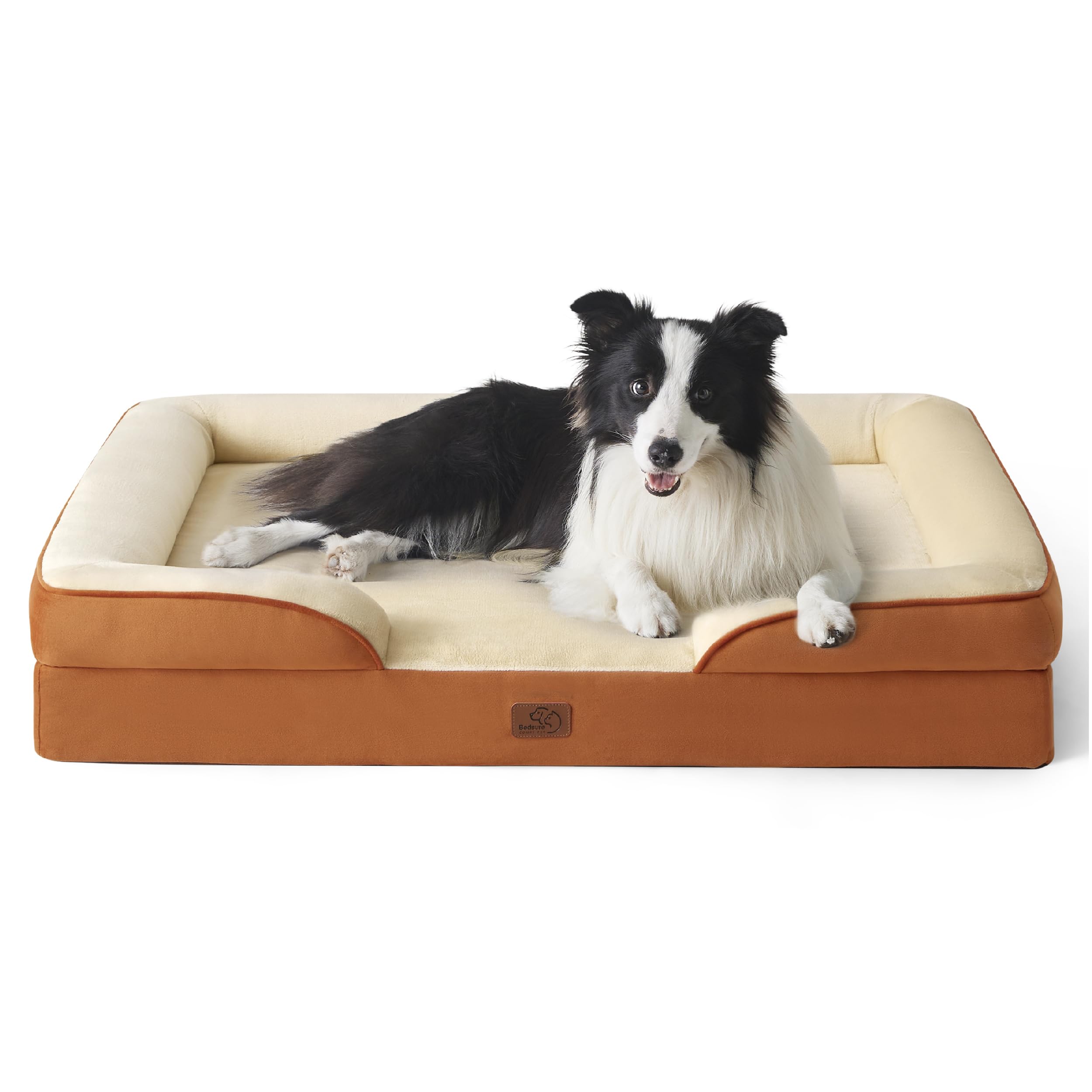 Bedsure Orthopedic Dog Bed For Large Dogs - Big Washable Dog Sofa Beds Large, Supportive Foam Pet Couch Bed With Removable Washable Cover, Waterproof Lining And Nonskid Bottom, Caramel