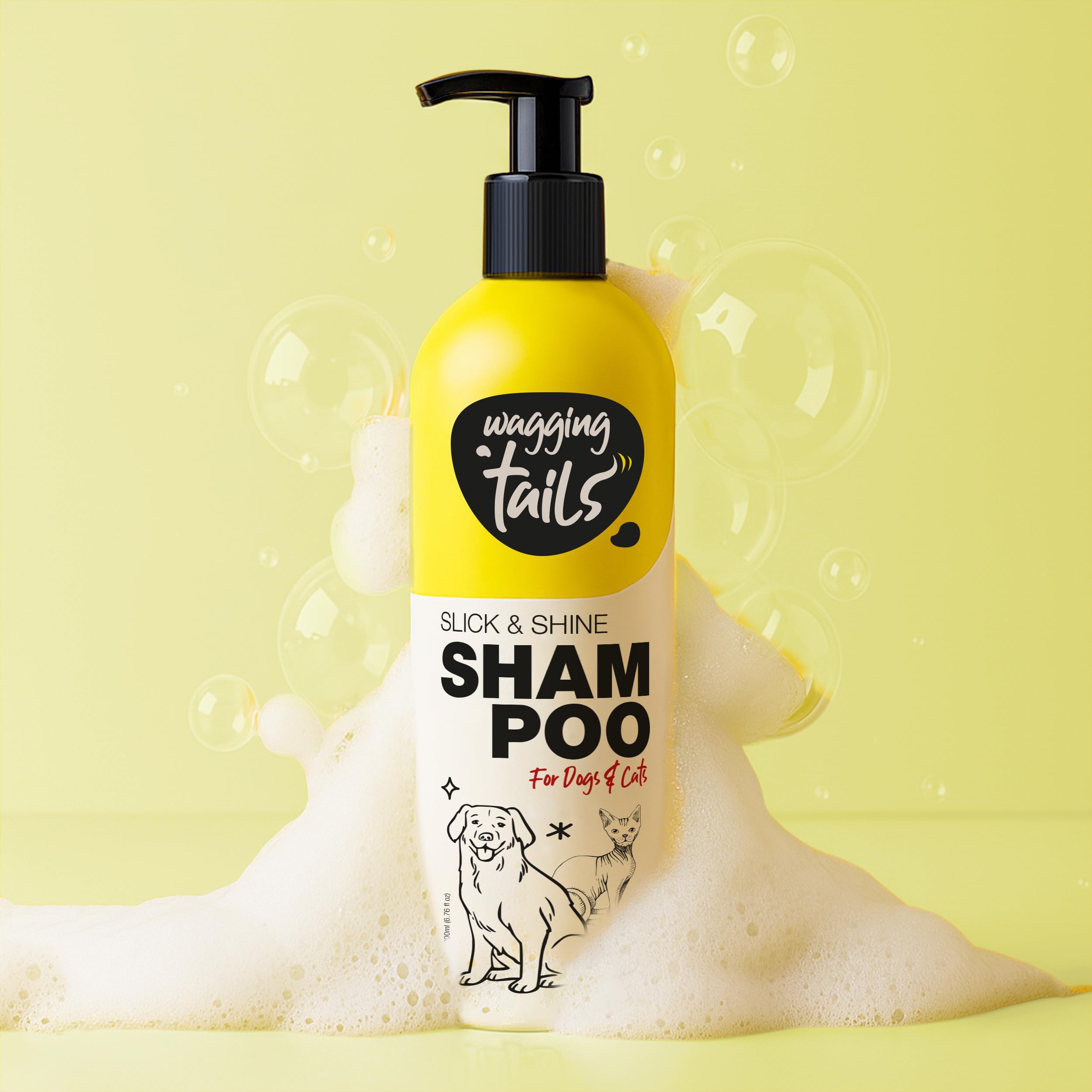 Wagging Tails Slick & Shine 5-In-1 Pet Shampoo - 200Ml | Deodorize & Moisturise Furr | Remove Dirt & Help Repair Damaged Hair | 