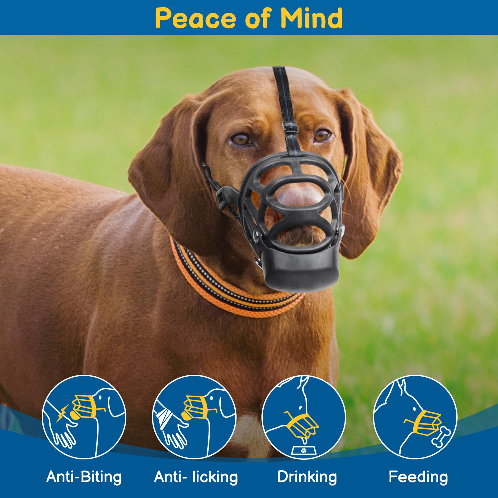 BARKLESS Basket Muzzle for Dogs, Humane Muzzle to Prevent Biting and Scavenging, Snap-on Treat Cover Helps Dogs Acclimatize Mout